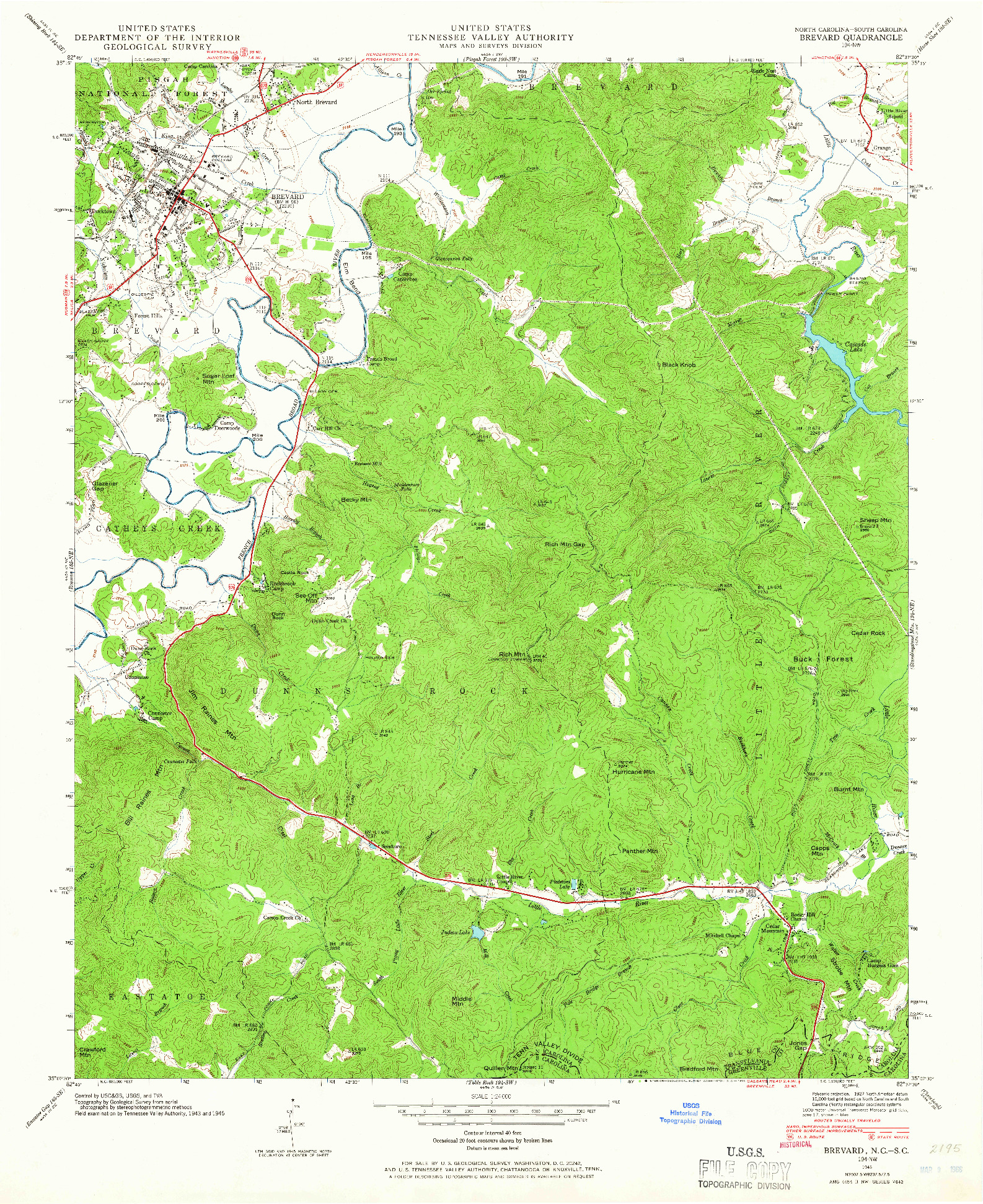 USGS 1:24000-SCALE QUADRANGLE FOR BREVARD, NC 1945