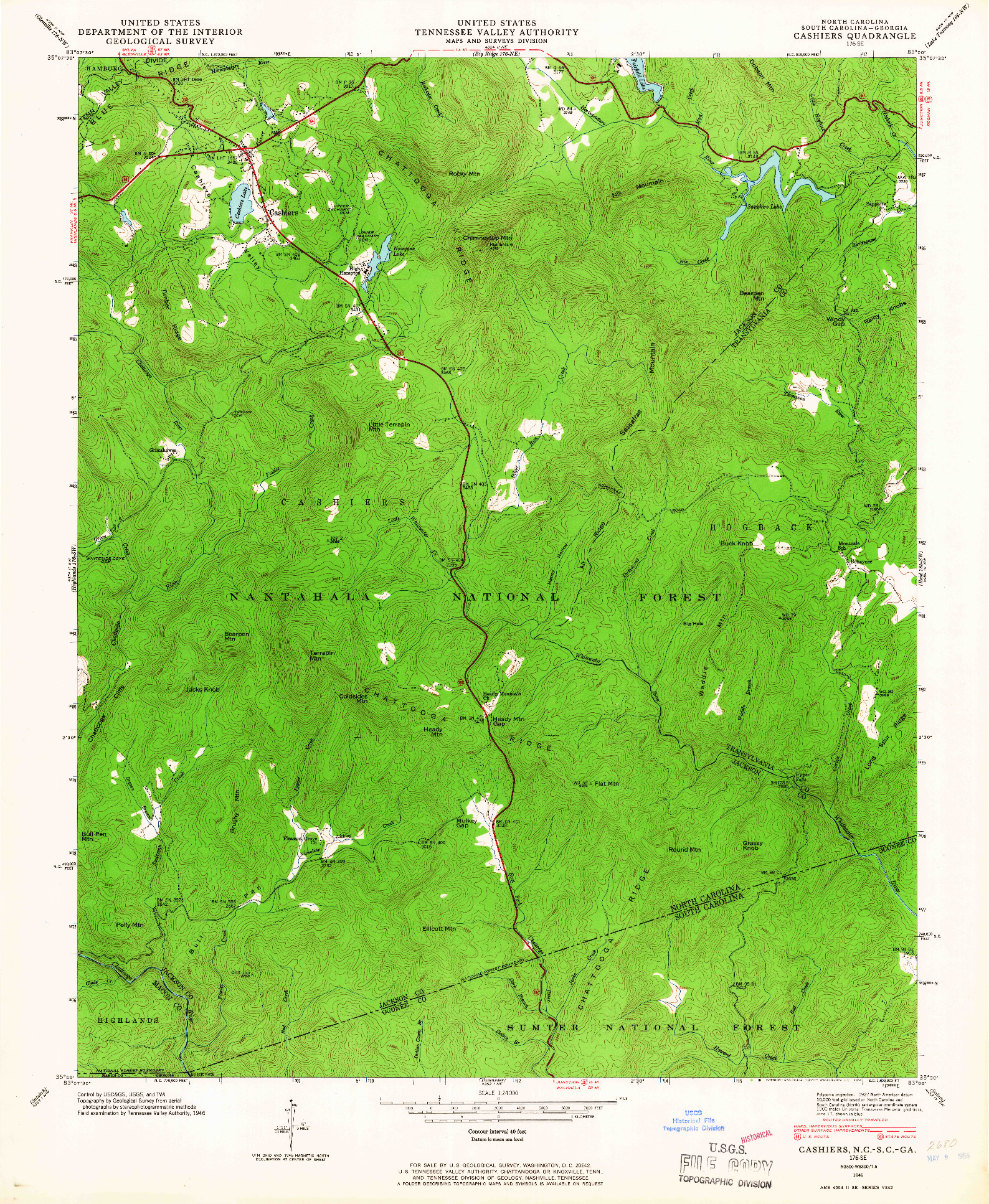 USGS 1:24000-SCALE QUADRANGLE FOR CASHIERS, NC 1946
