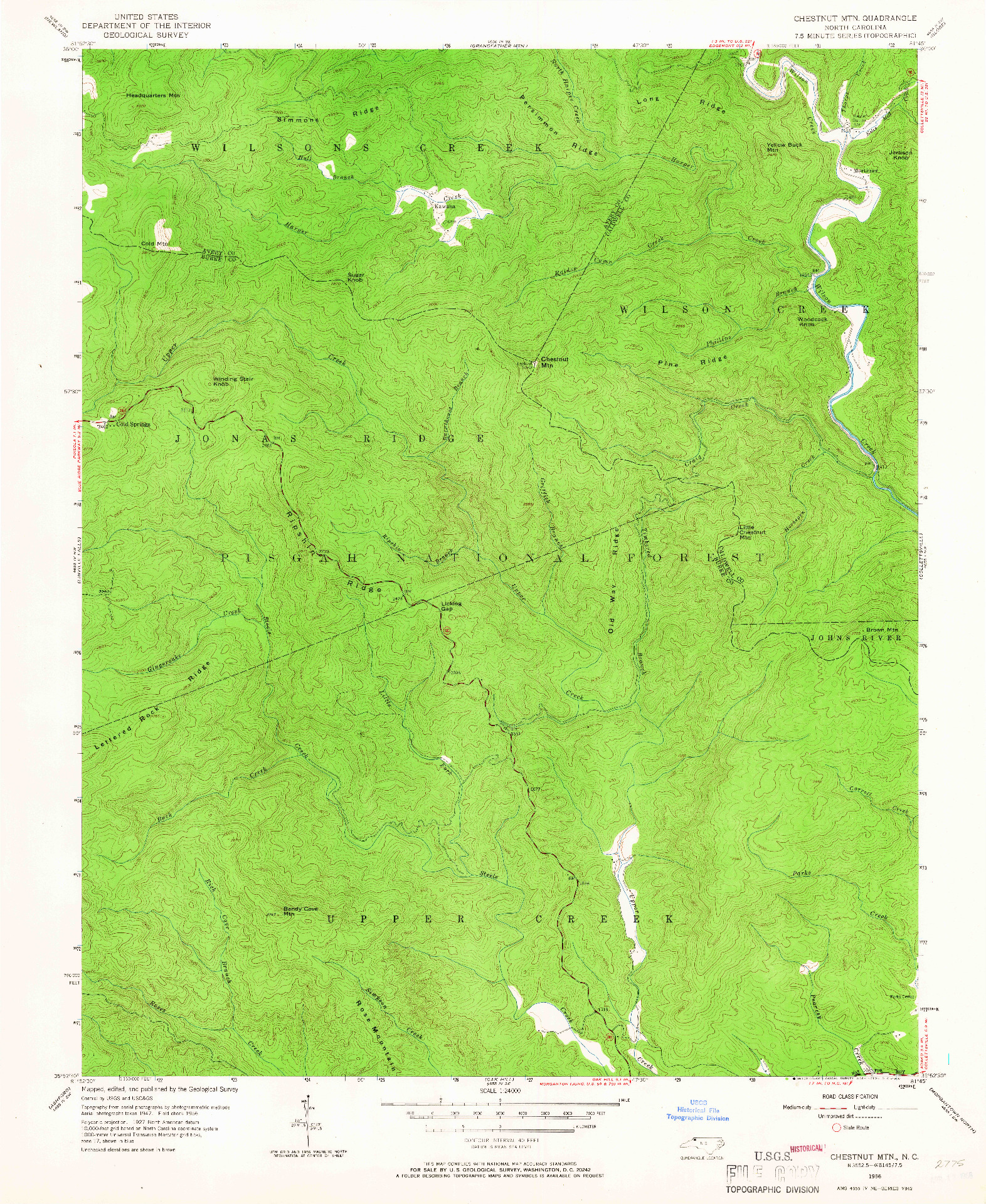 USGS 1:24000-SCALE QUADRANGLE FOR CHESTNUT MTN., NC 1956