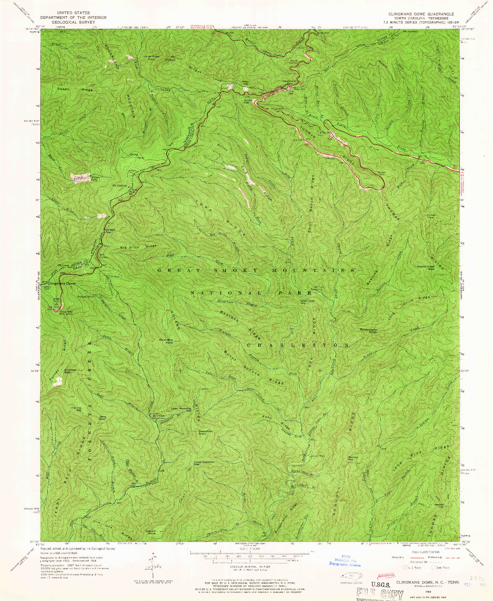 USGS 1:24000-SCALE QUADRANGLE FOR CLINGMANS DOME, NC 1964