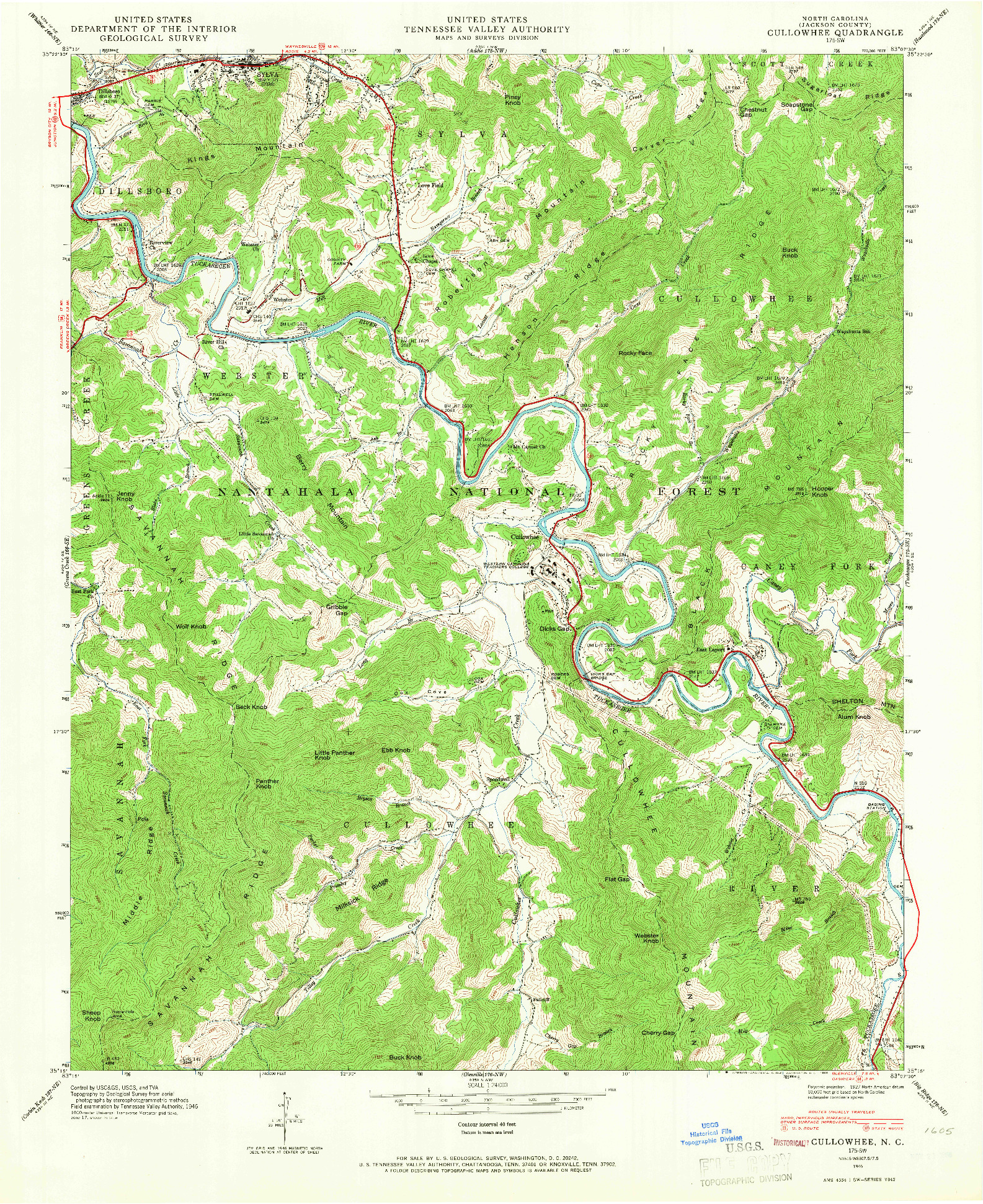USGS 1:24000-SCALE QUADRANGLE FOR CULLOWHEE, NC 1946