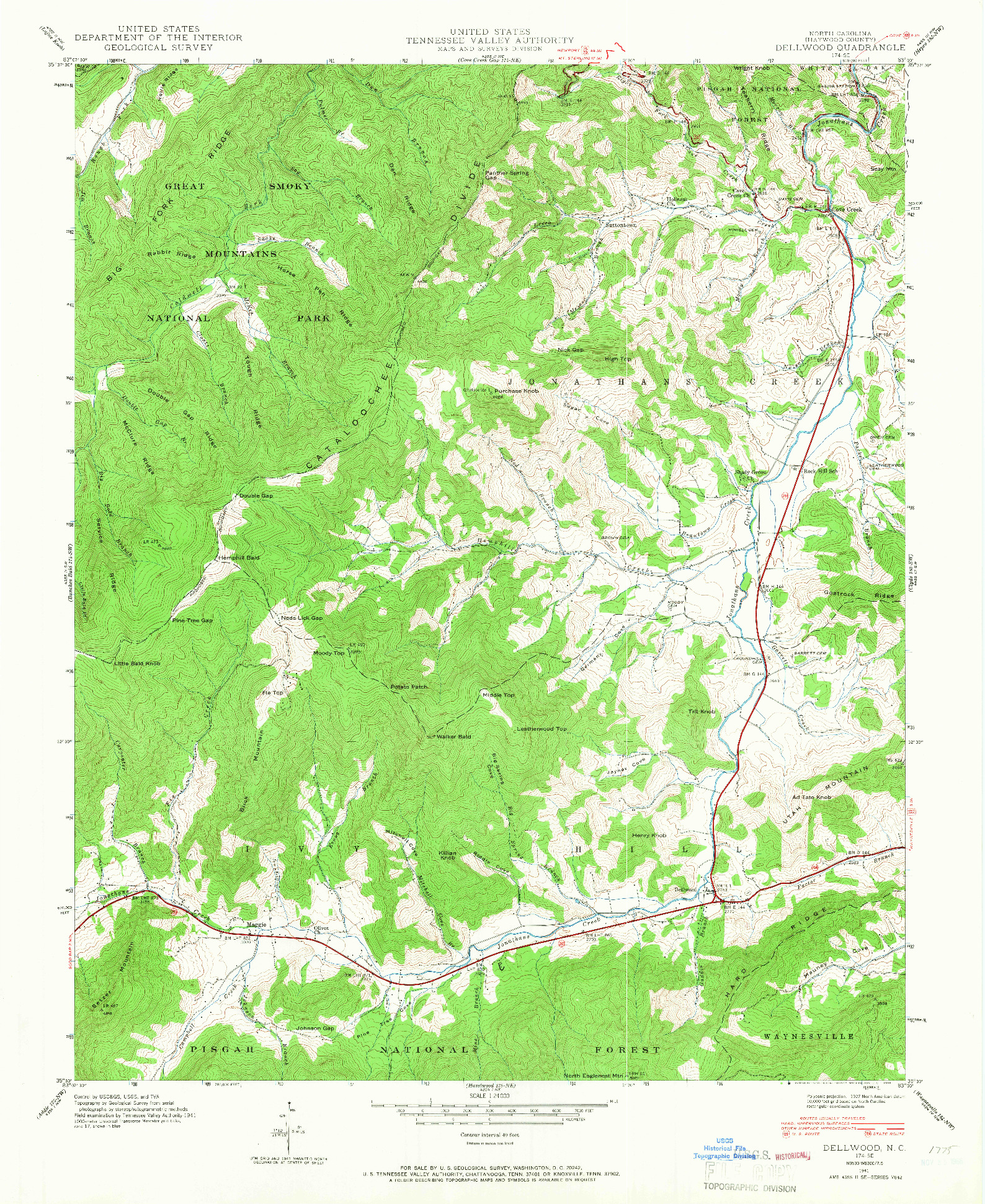 USGS 1:24000-SCALE QUADRANGLE FOR DELLWOOD, NC 1941