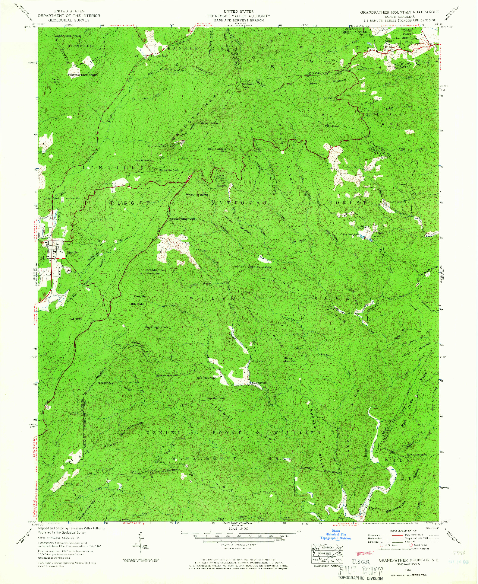 USGS 1:24000-SCALE QUADRANGLE FOR GRANDFATHER MOUNTAIN, NC 1960