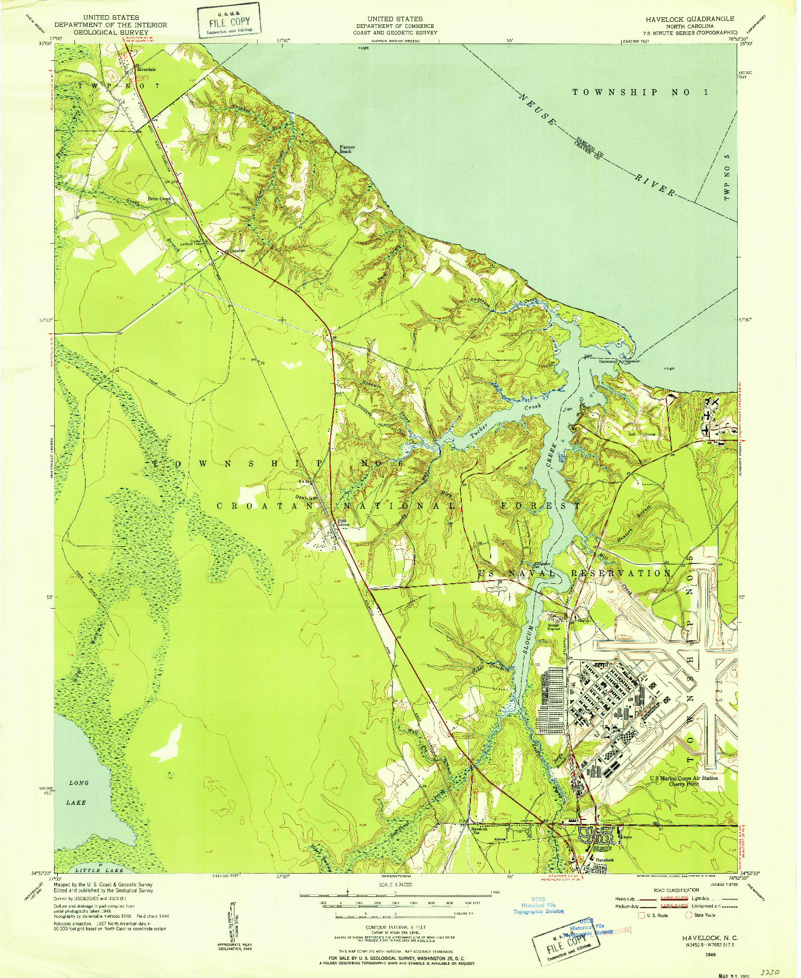 USGS 1:24000-SCALE QUADRANGLE FOR HAVELOCK, NC 1949