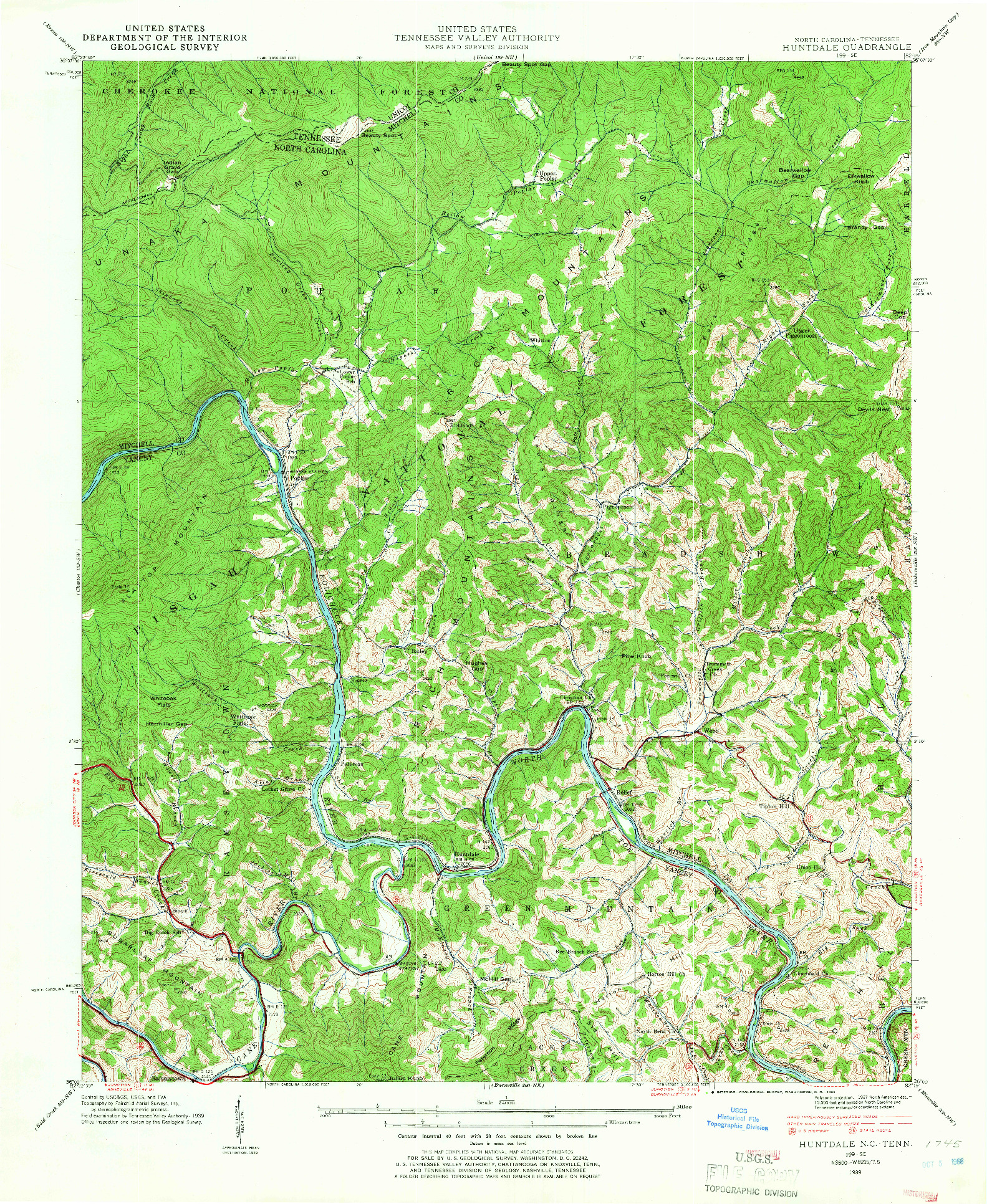 USGS 1:24000-SCALE QUADRANGLE FOR HUNTDALE, NC 1939