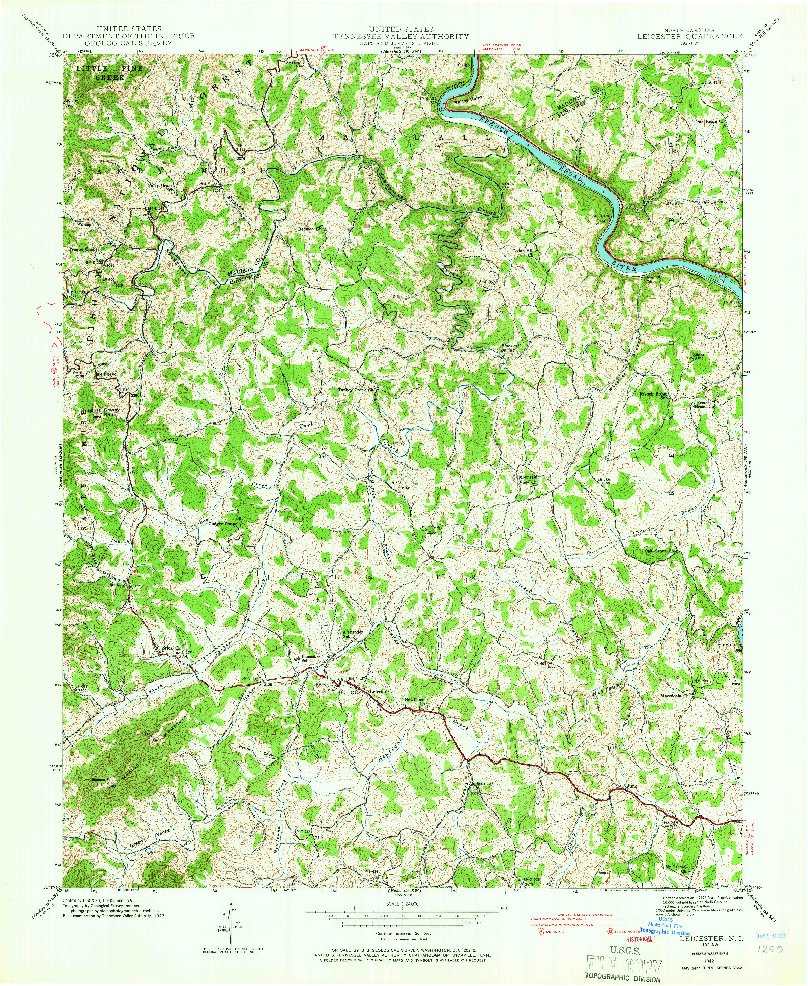 USGS 1:24000-SCALE QUADRANGLE FOR LEICESTER, NC 1942