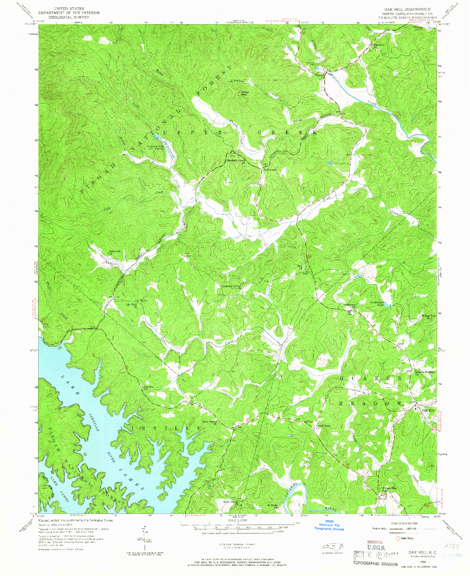 USGS 1:24000-SCALE QUADRANGLE FOR OAK HILL, NC 1956