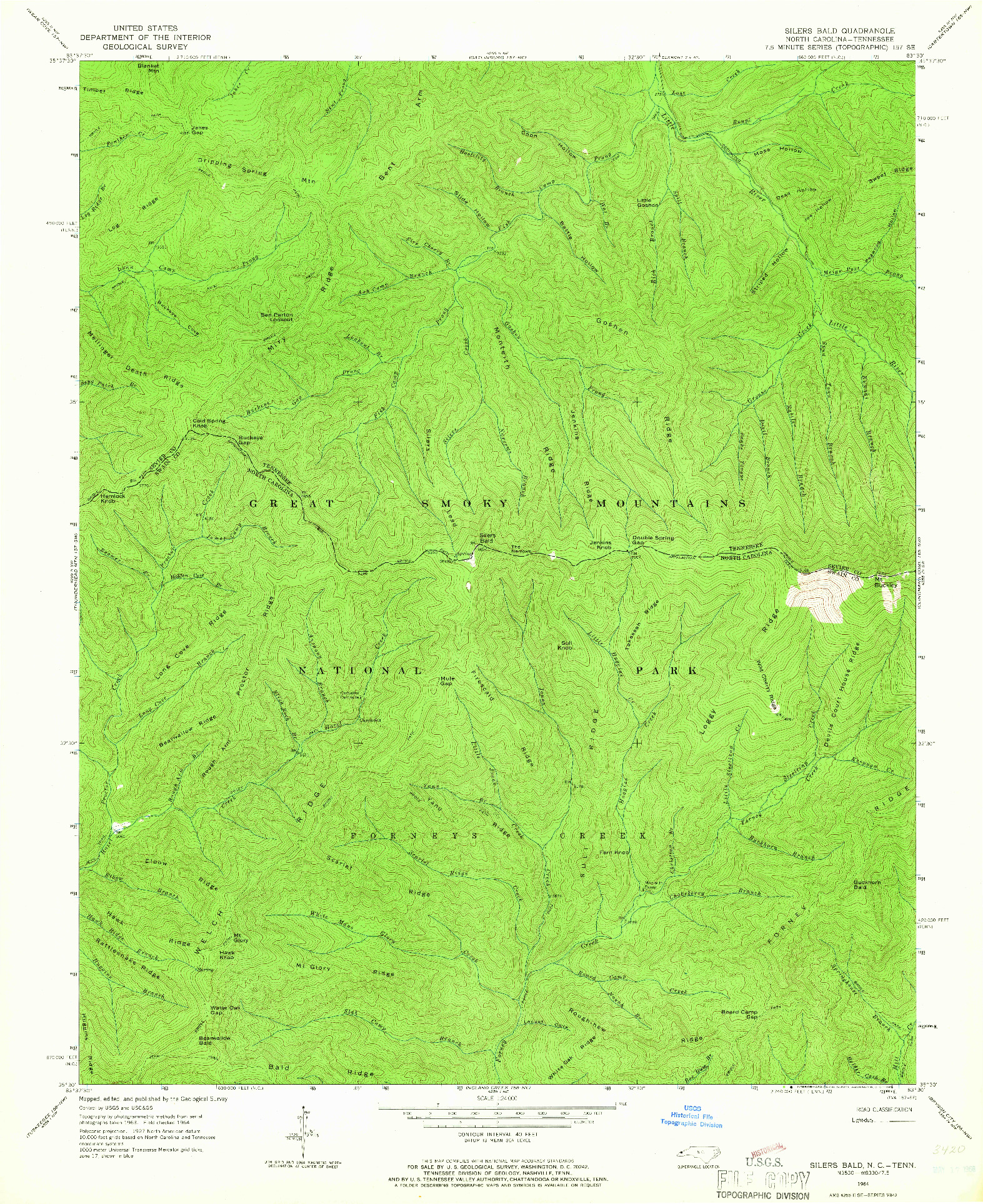 USGS 1:24000-SCALE QUADRANGLE FOR SILERS BALD, NC 1964