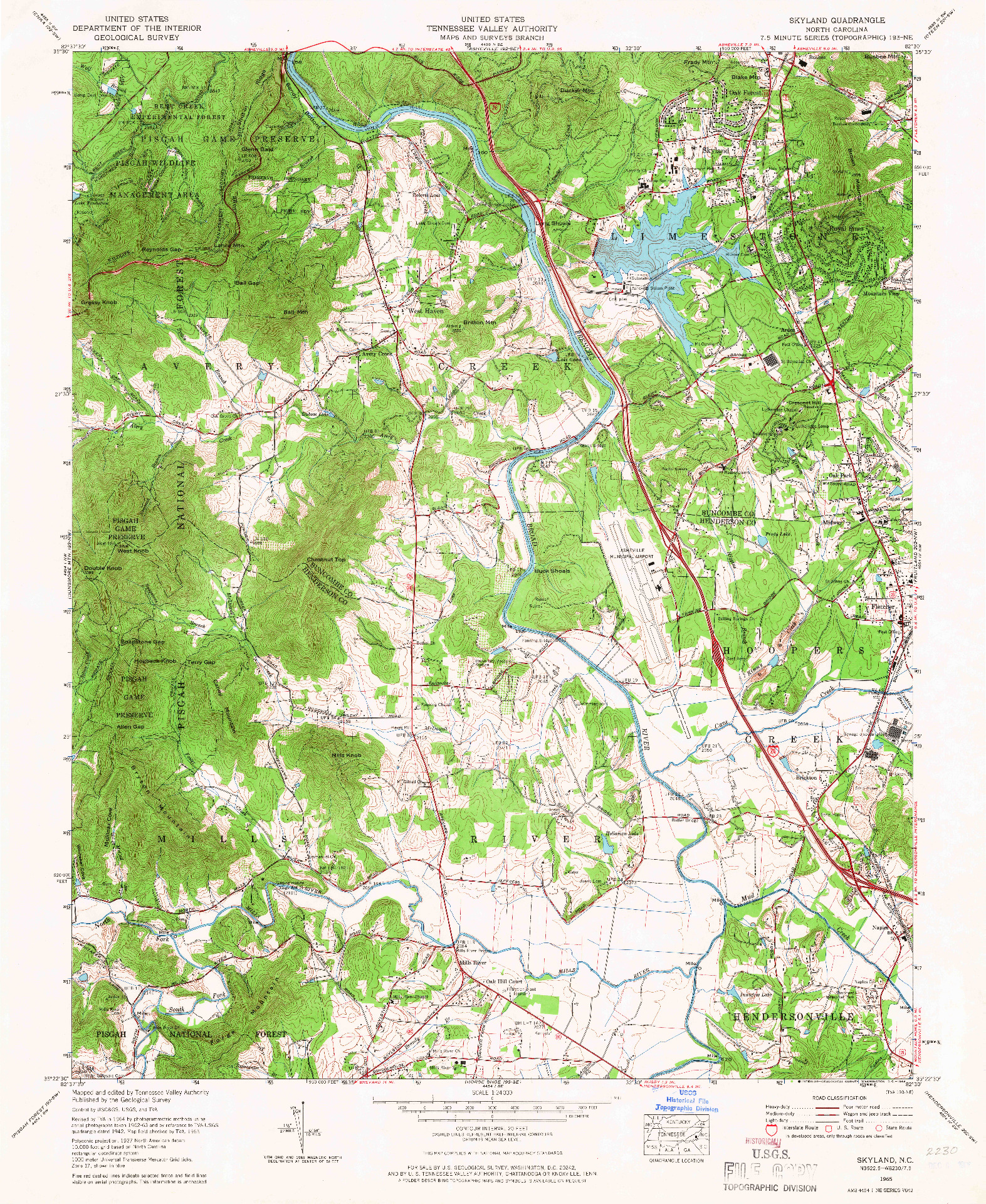 USGS 1:24000-SCALE QUADRANGLE FOR SKYLAND, NC 1965