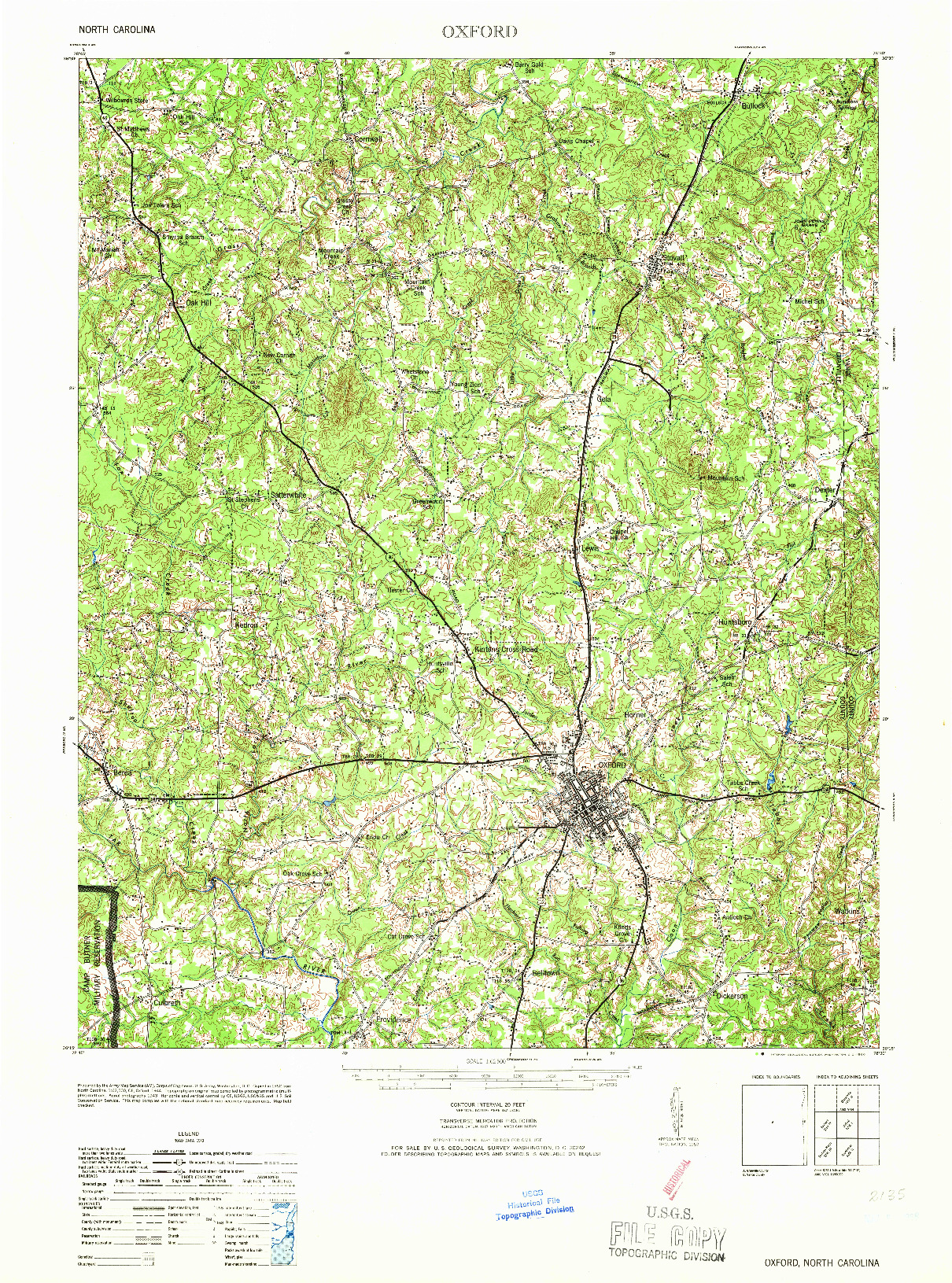 USGS 1:62500-SCALE QUADRANGLE FOR OXFORD, NC 1966