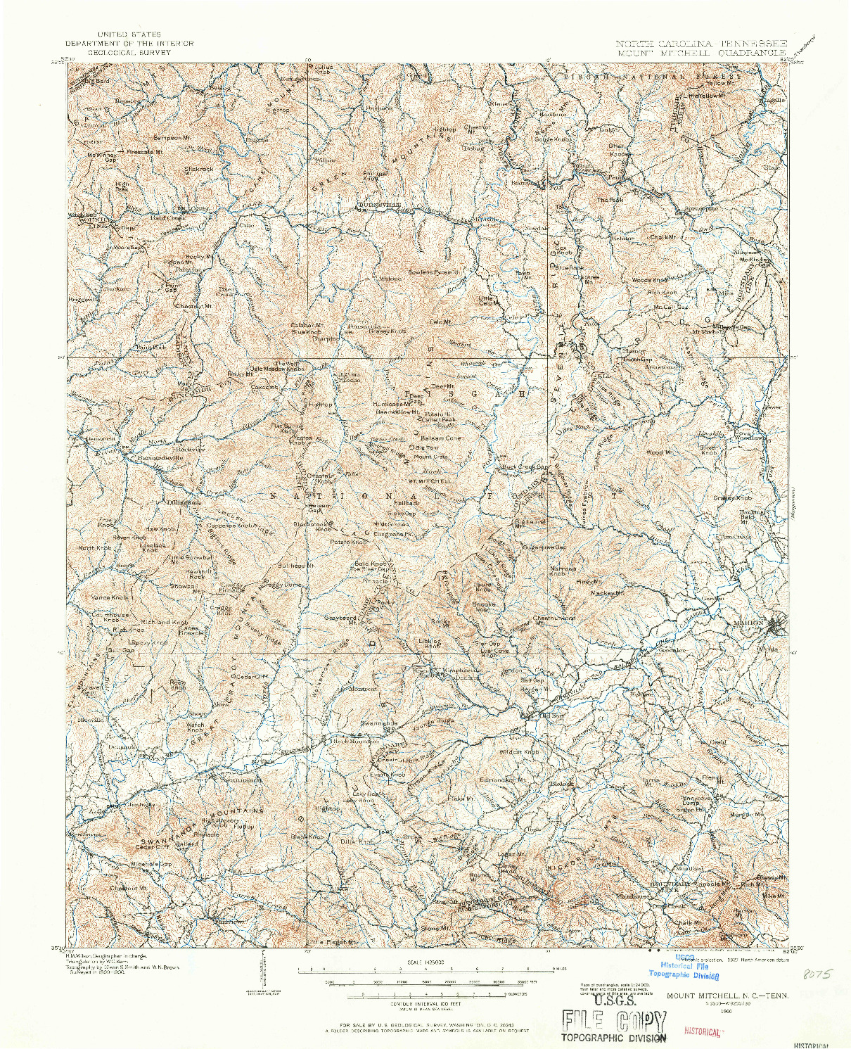 USGS 1:125000-SCALE QUADRANGLE FOR MOUNT MITCHELL, NC 1900