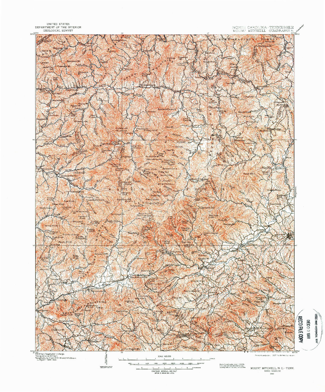 USGS 1:125000-SCALE QUADRANGLE FOR MOUNT MITCHELL, NC 1900