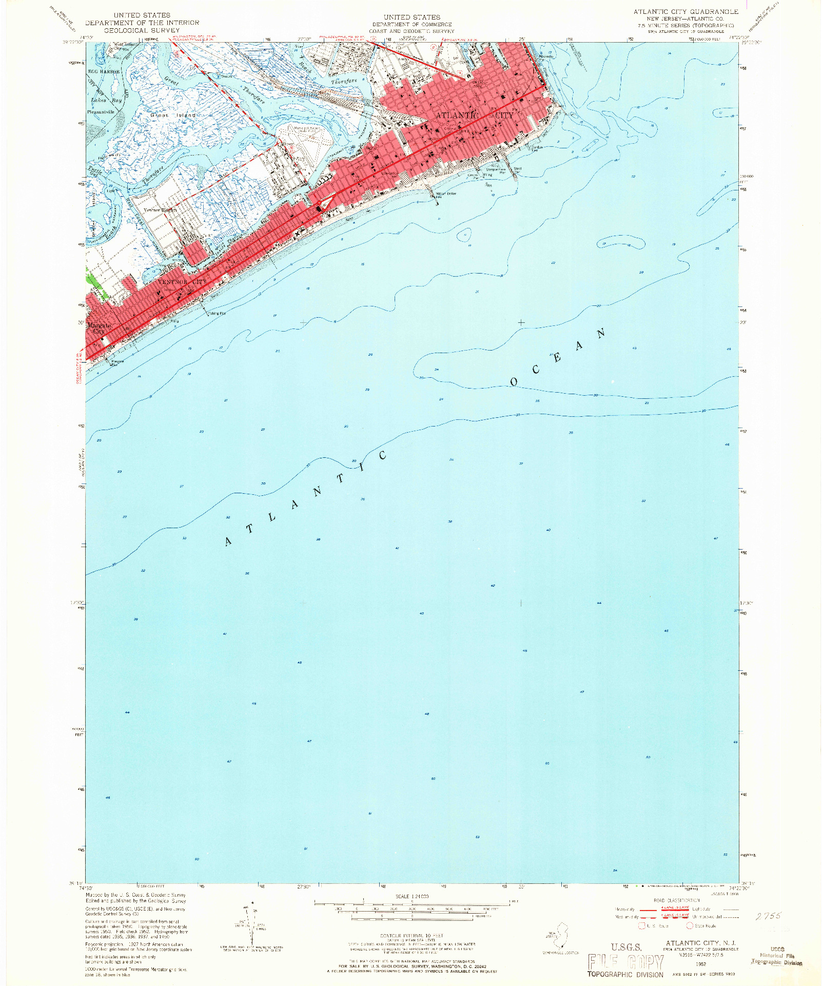 USGS 1:24000-SCALE QUADRANGLE FOR ATLANTIC CITY, NJ 1952