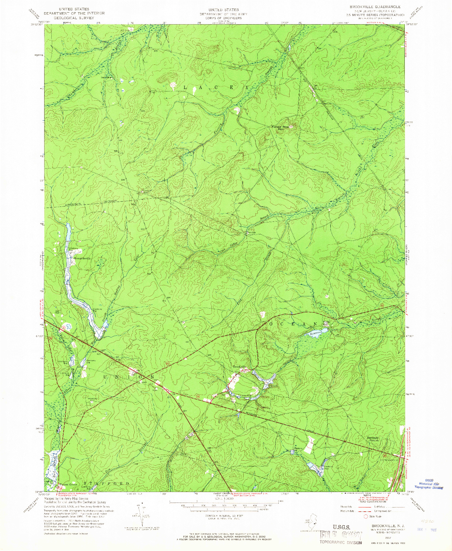 USGS 1:24000-SCALE QUADRANGLE FOR BROOKVILLE, NJ 1957