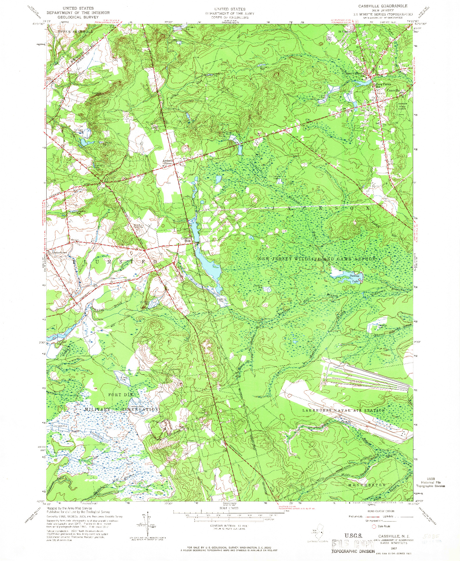 USGS 1:24000-SCALE QUADRANGLE FOR CASSVILLE, NJ 1957