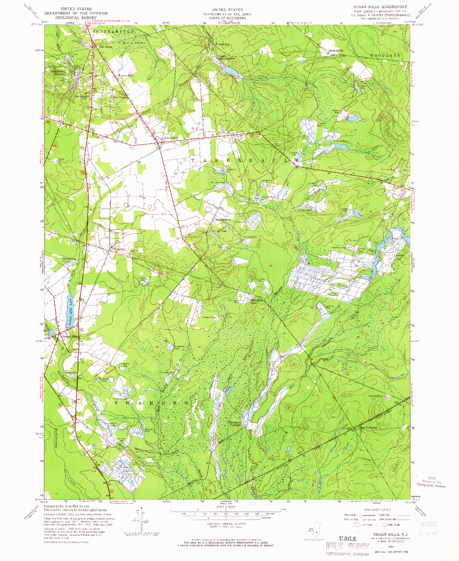 USGS 1:24000-SCALE QUADRANGLE FOR INDIAN MILLS, NJ 1957