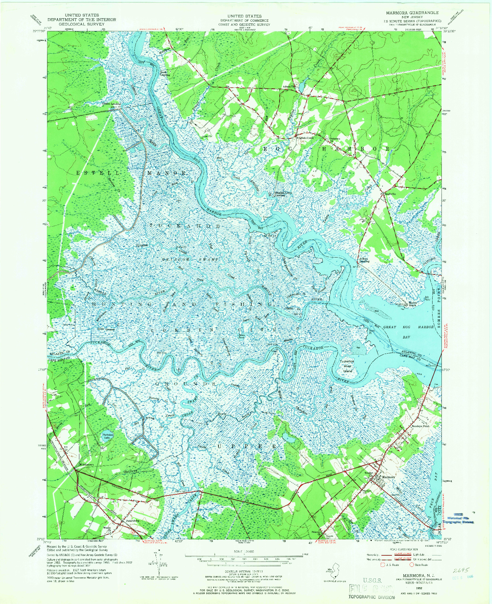 USGS 1:24000-SCALE QUADRANGLE FOR MARMORA, NJ 1952