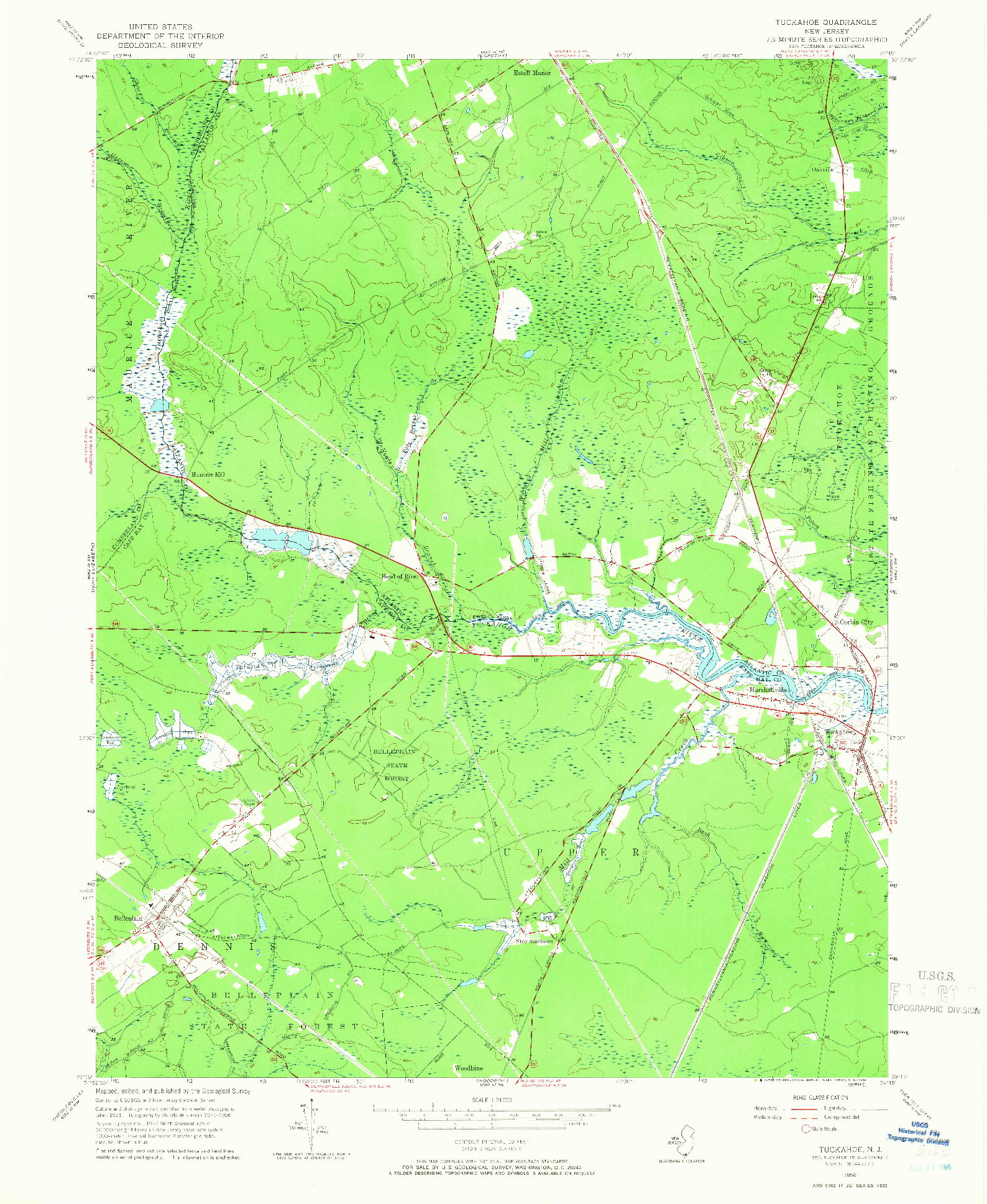 USGS 1:24000-SCALE QUADRANGLE FOR TUCKAHOE, NJ 1956