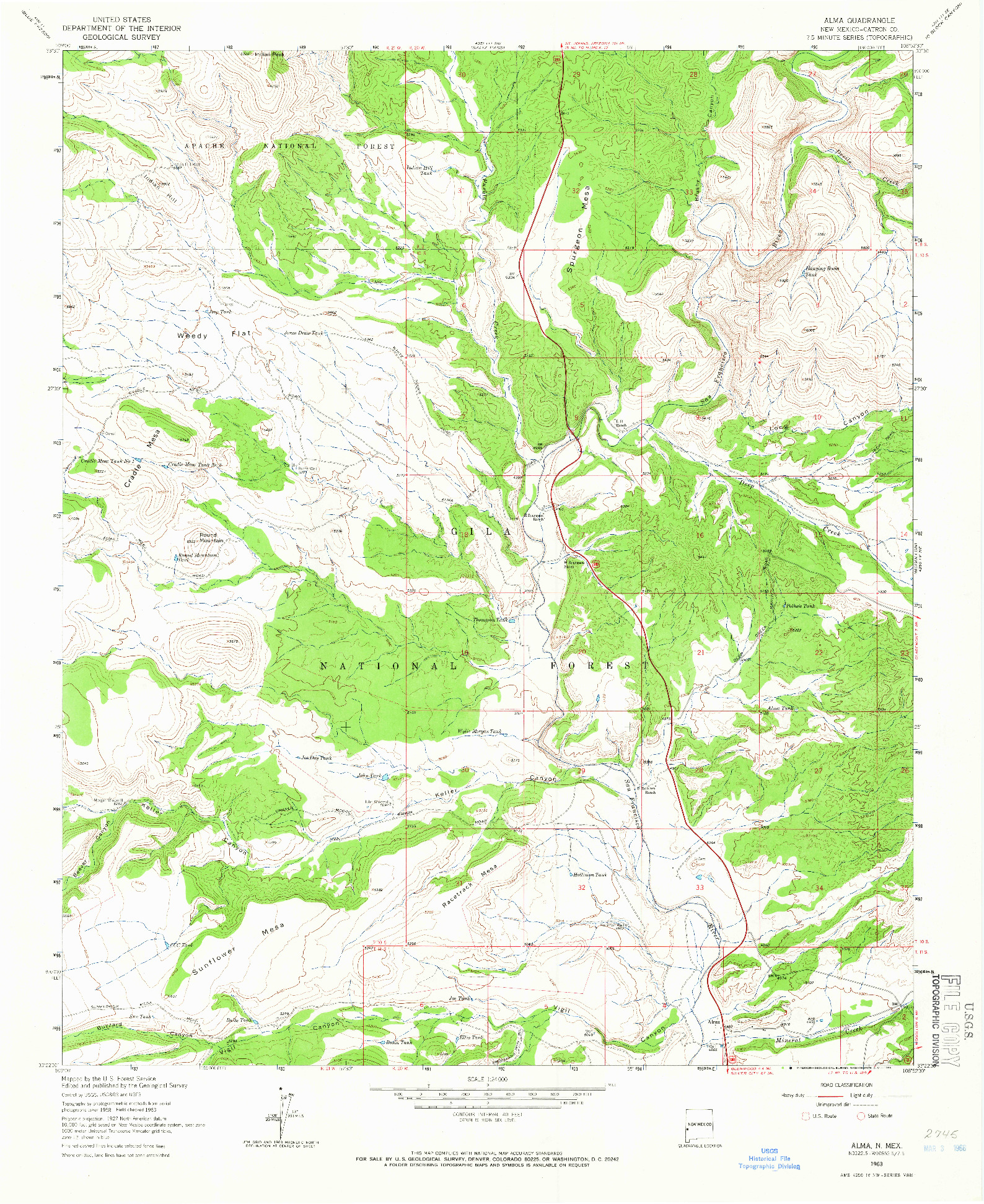 USGS 1:24000-SCALE QUADRANGLE FOR ALMA, NM 1963