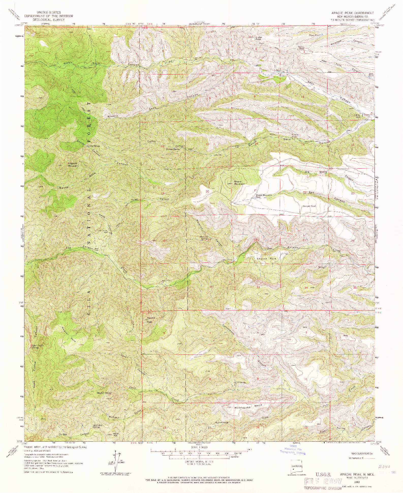 USGS 1:24000-SCALE QUADRANGLE FOR APACHE PEAK, NM 1963