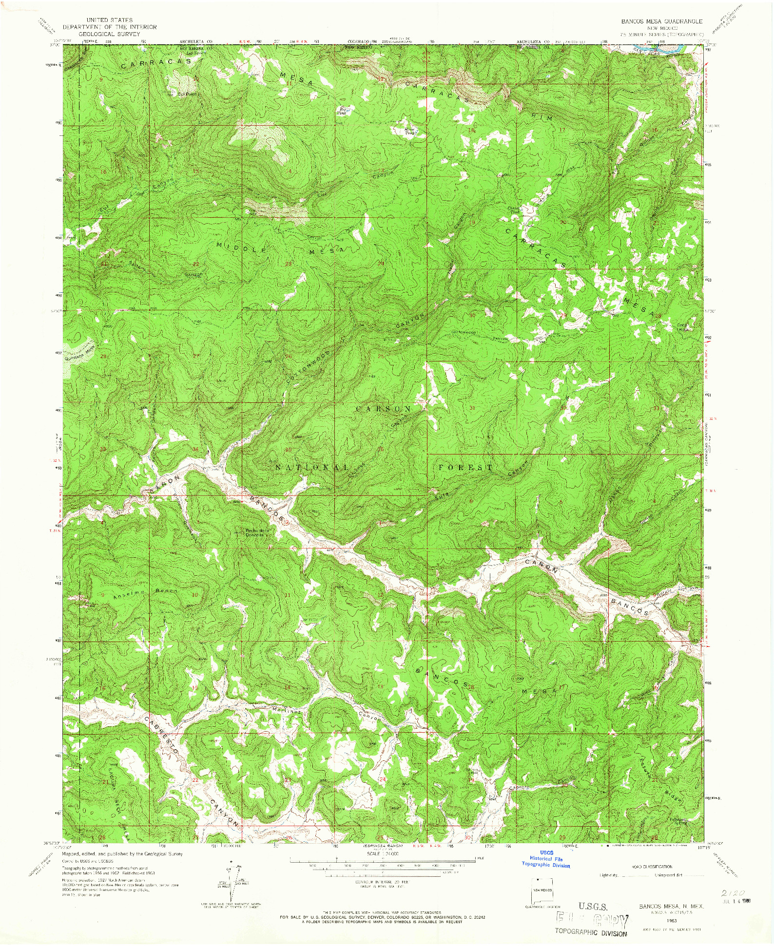 USGS 1:24000-SCALE QUADRANGLE FOR BANCOS MESA, NM 1963