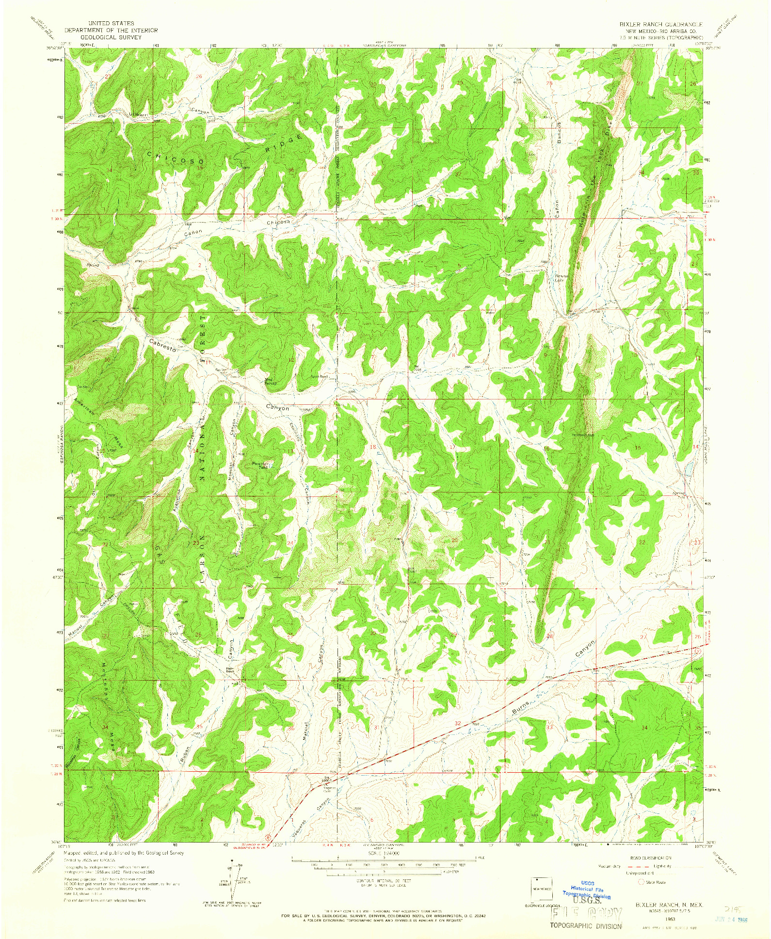 USGS 1:24000-SCALE QUADRANGLE FOR BIXLER RANCH, NM 1963