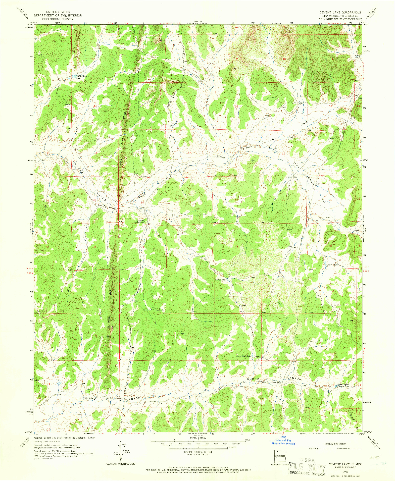 USGS 1:24000-SCALE QUADRANGLE FOR CEMENT LAKE, NM 1963