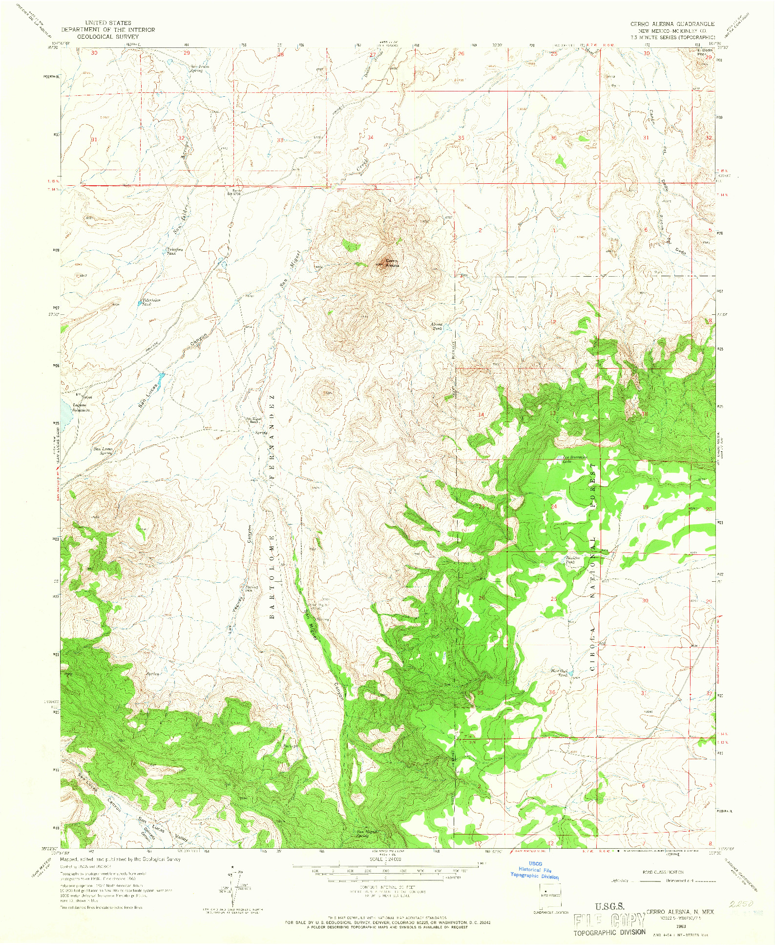 USGS 1:24000-SCALE QUADRANGLE FOR CERRO ALESNA, NM 1963