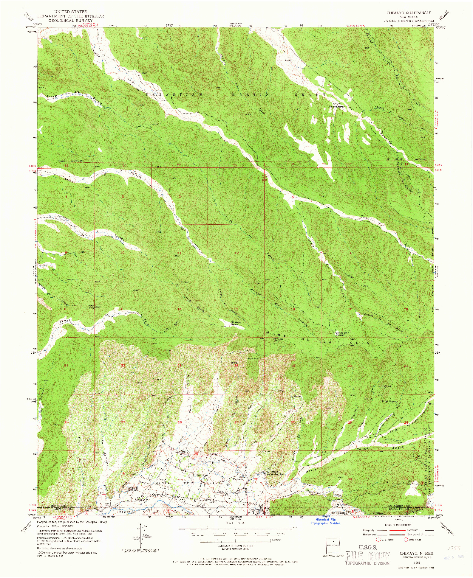 USGS 1:24000-SCALE QUADRANGLE FOR CHIMAYO, NM 1953