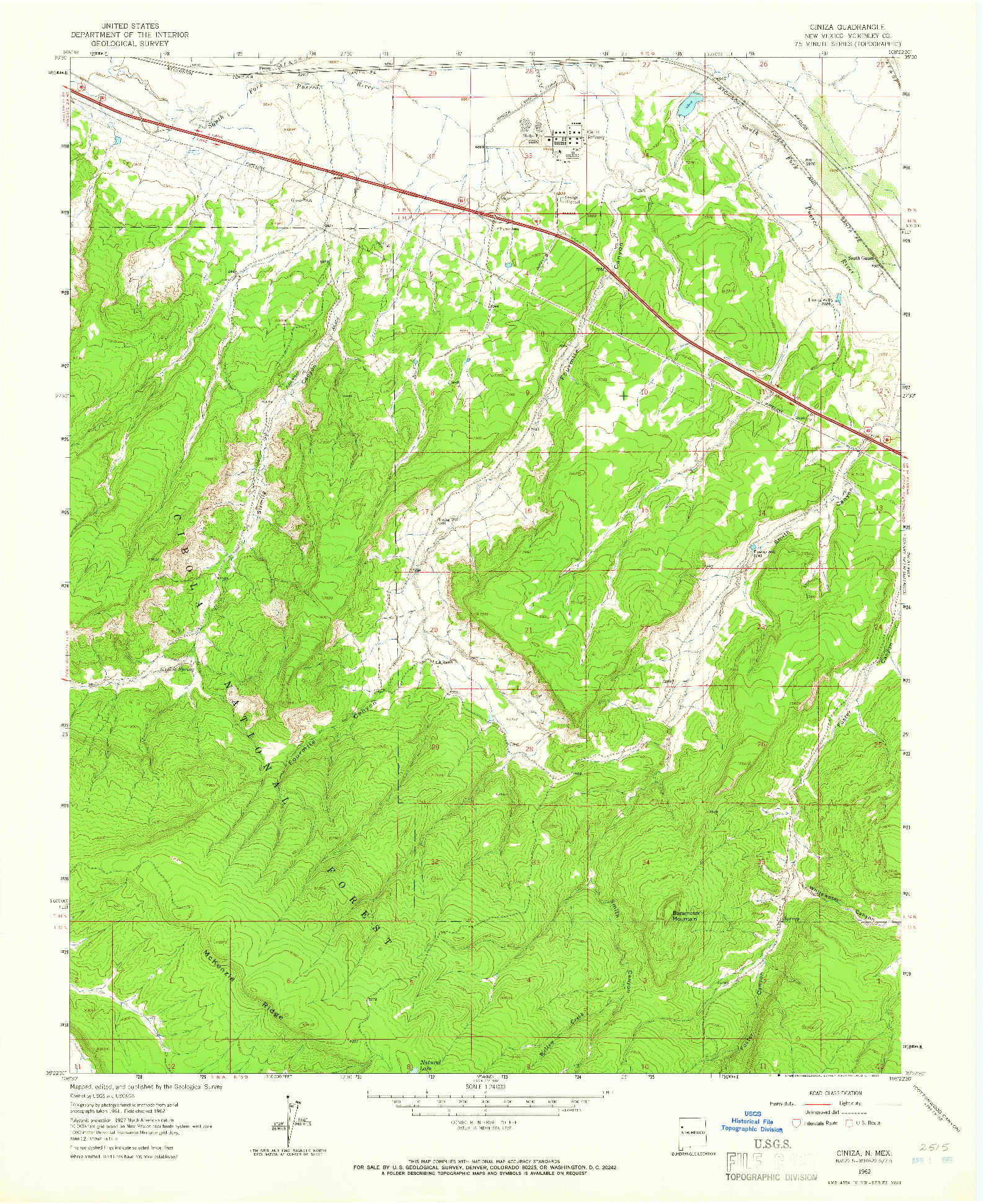 USGS 1:24000-SCALE QUADRANGLE FOR CINIZA, NM 1962