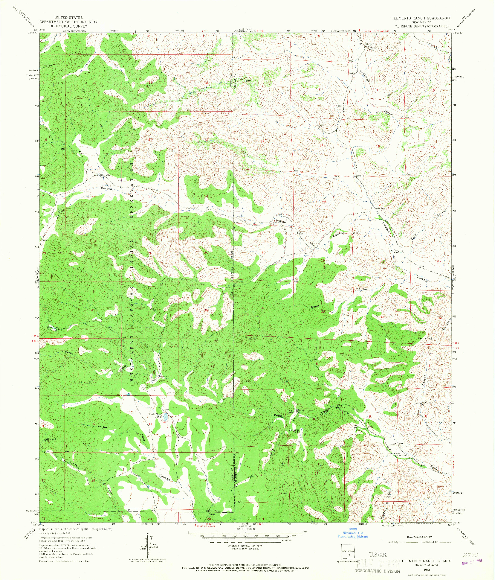 USGS 1:24000-SCALE QUADRANGLE FOR CLEMENTS RANCH, NM 1963