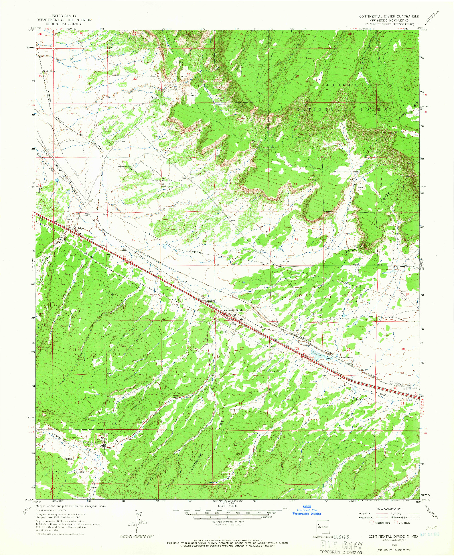 USGS 1:24000-SCALE QUADRANGLE FOR CONTINENTAL DIVIDE, NM 1962