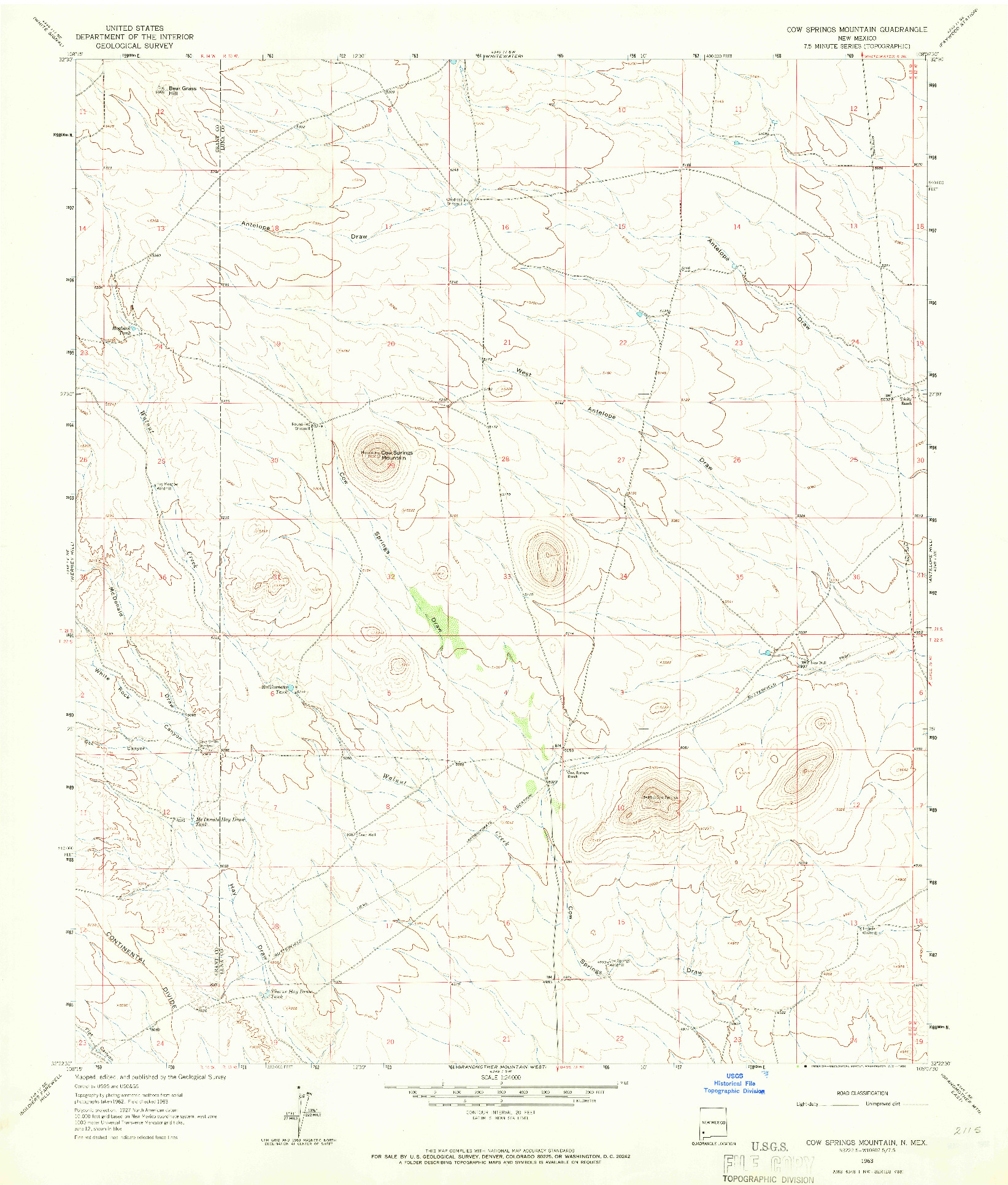 USGS 1:24000-SCALE QUADRANGLE FOR COW SPRINGS MOUNTAIN, NM 1963