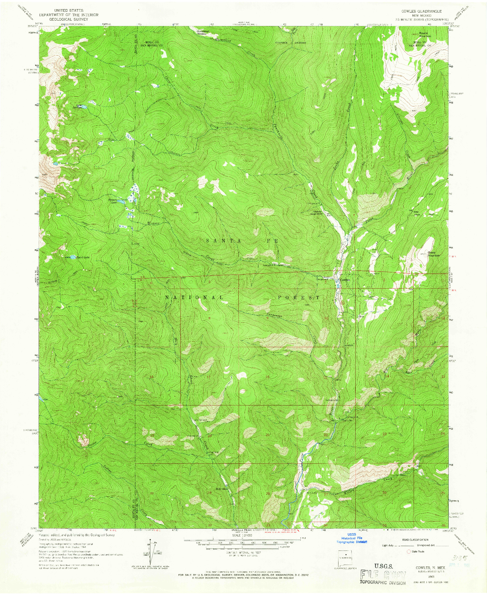 USGS 1:24000-SCALE QUADRANGLE FOR COWLES, NM 1961