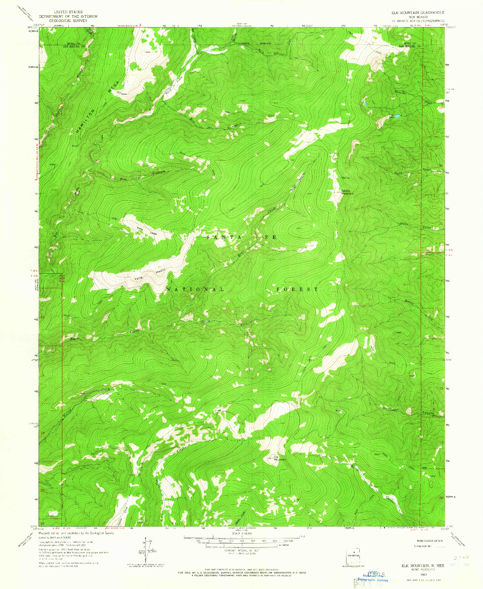 USGS 1:24000-SCALE QUADRANGLE FOR ELK MOUNTAIN, NM 1963