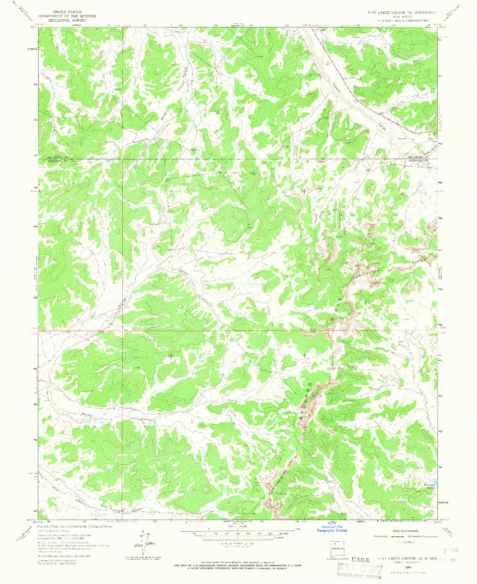USGS 1:24000-SCALE QUADRANGLE FOR FIVE LAKES CANYON NE, NM 1963