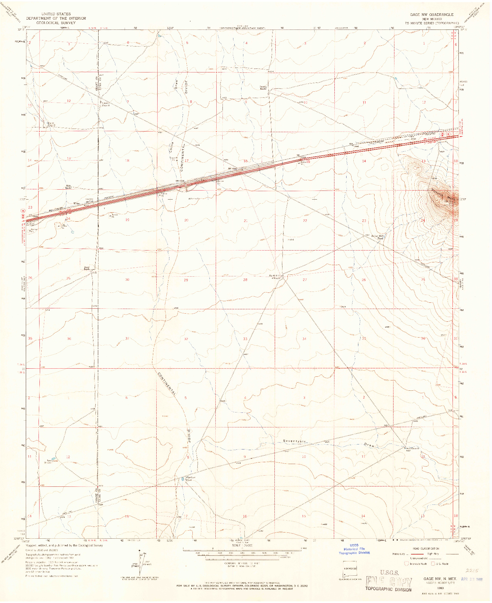 USGS 1:24000-SCALE QUADRANGLE FOR GAGE NW, NM 1963