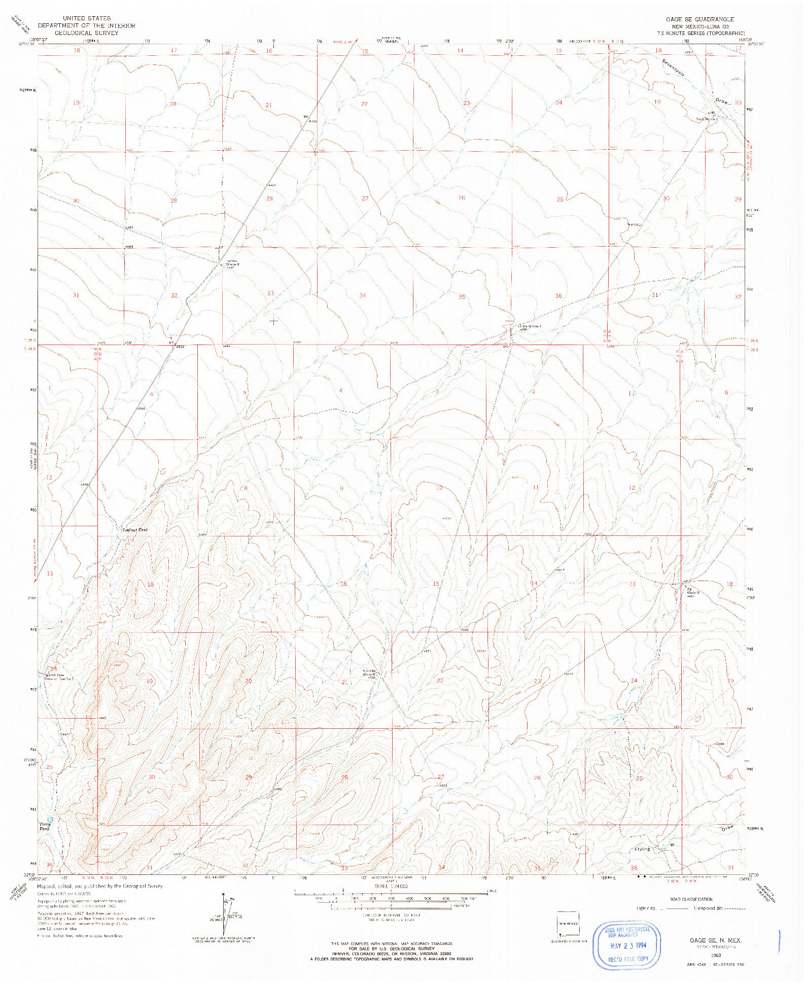 USGS 1:24000-SCALE QUADRANGLE FOR GAGE SE, NM 1963