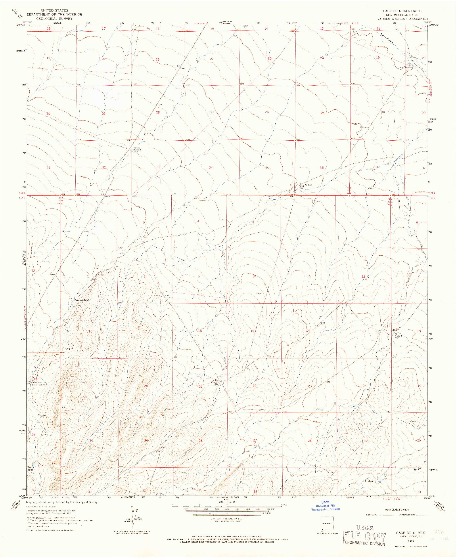 USGS 1:24000-SCALE QUADRANGLE FOR GAGE SE, NM 1963