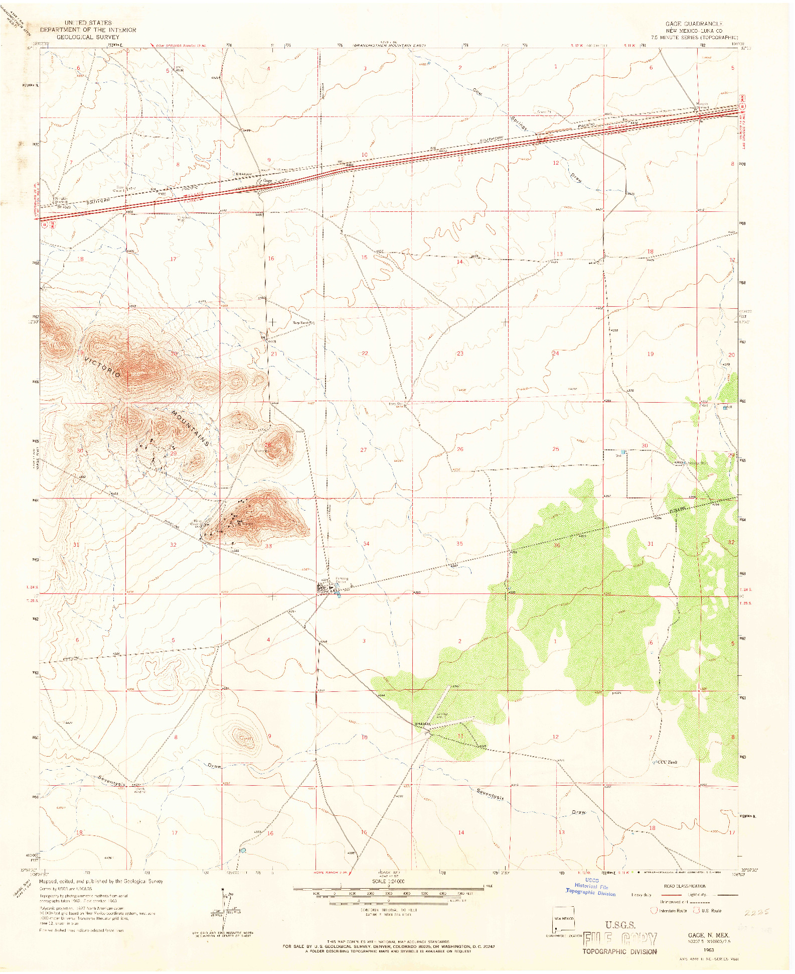 USGS 1:24000-SCALE QUADRANGLE FOR GAGE, NM 1963