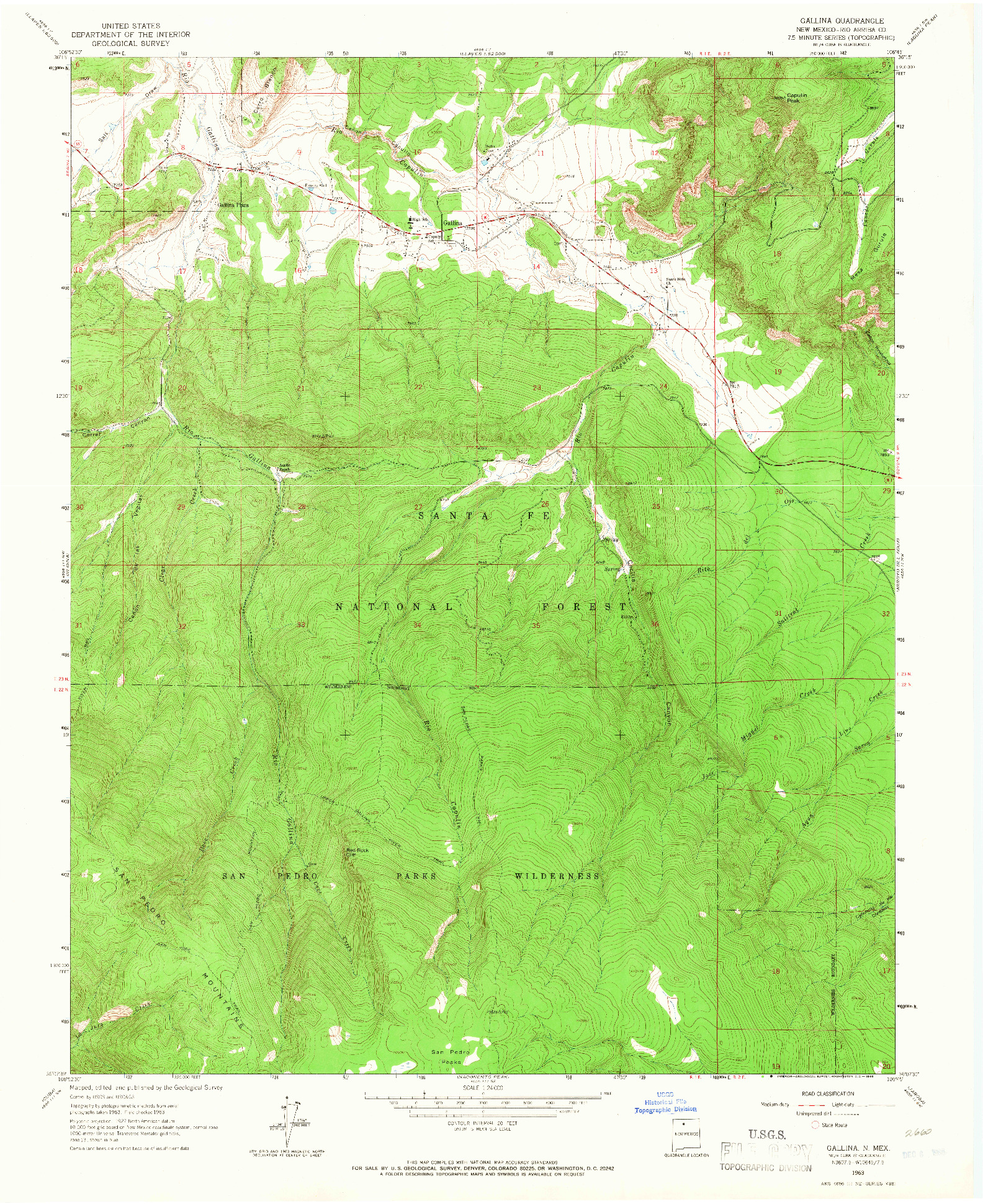 USGS 1:24000-SCALE QUADRANGLE FOR GALLINA, NM 1963