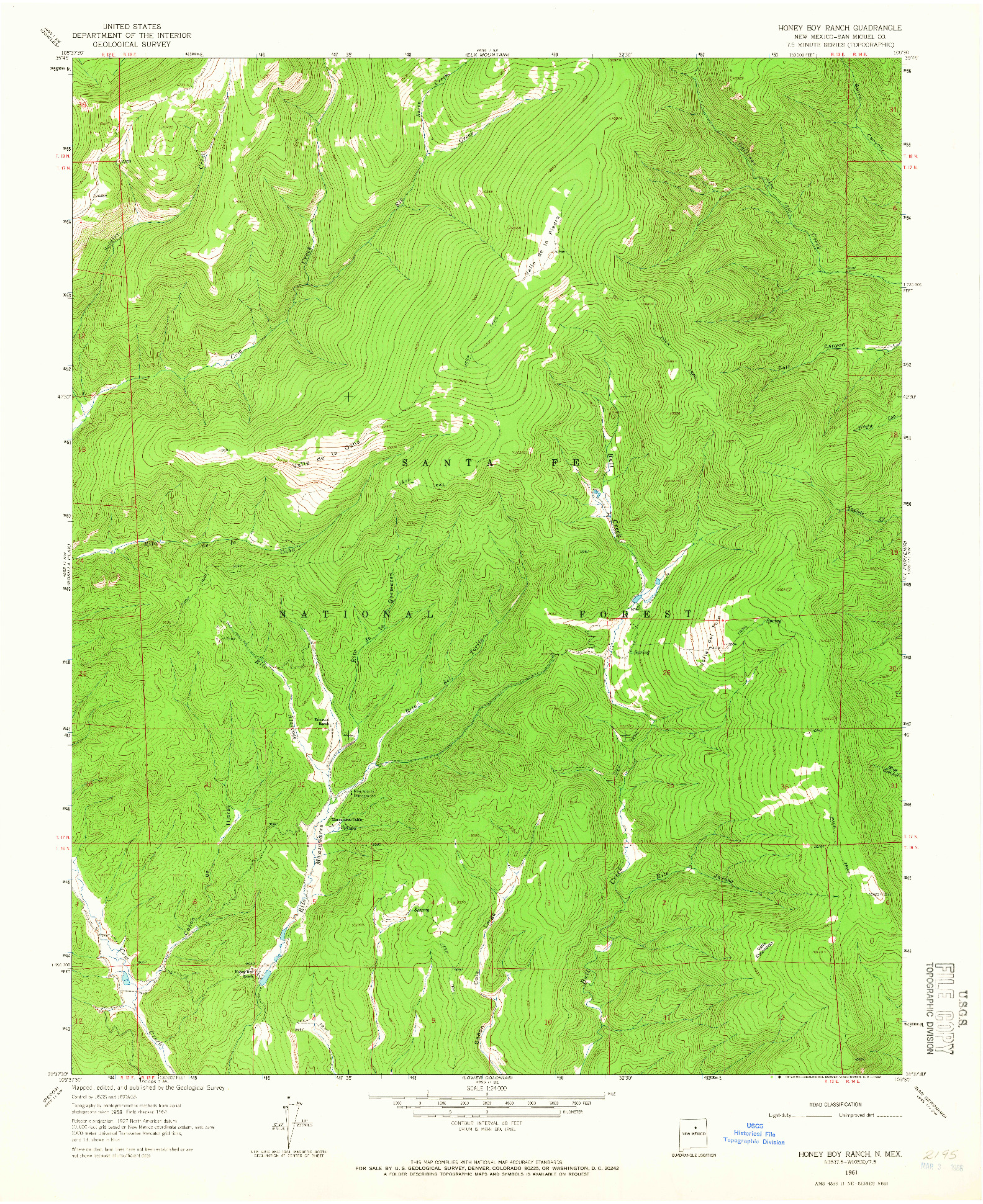 USGS 1:24000-SCALE QUADRANGLE FOR HONEY BOY RANCH, NM 1961