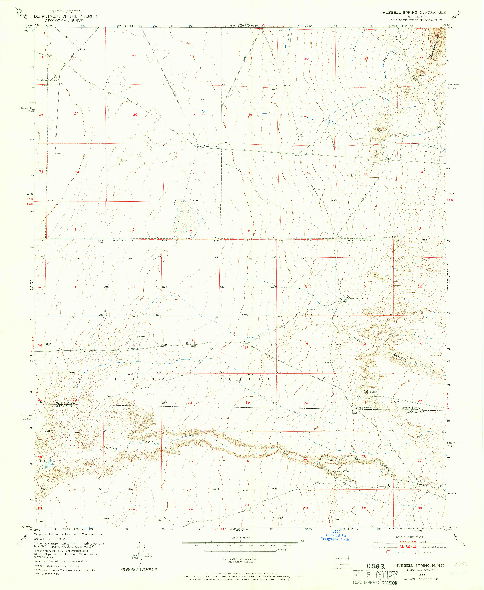 USGS 1:24000-SCALE QUADRANGLE FOR HUBBELL SPRING, NM 1952