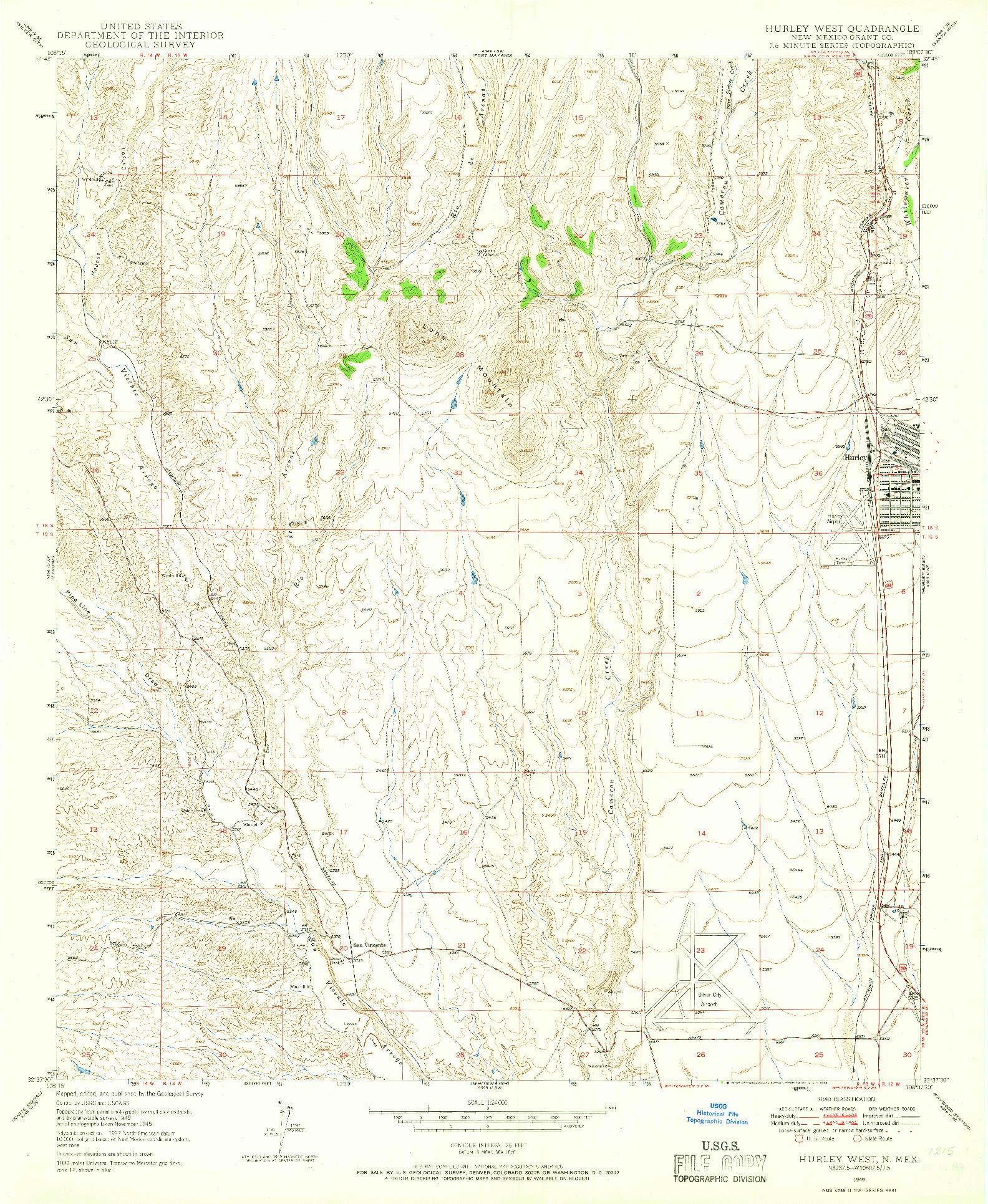 USGS 1:24000-SCALE QUADRANGLE FOR HURLEY WEST, NM 1949