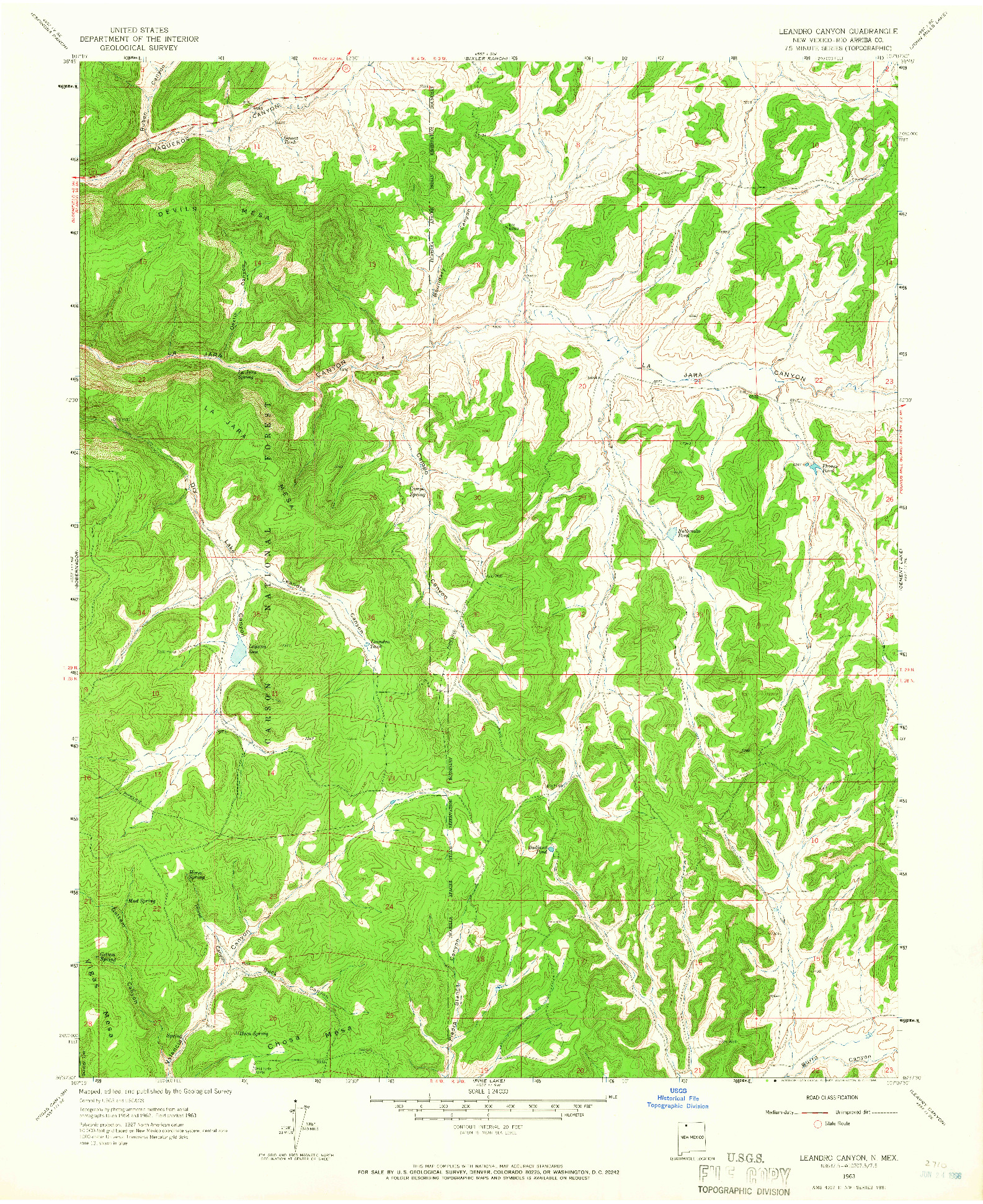 USGS 1:24000-SCALE QUADRANGLE FOR LEANDRO CANYON, NM 1963