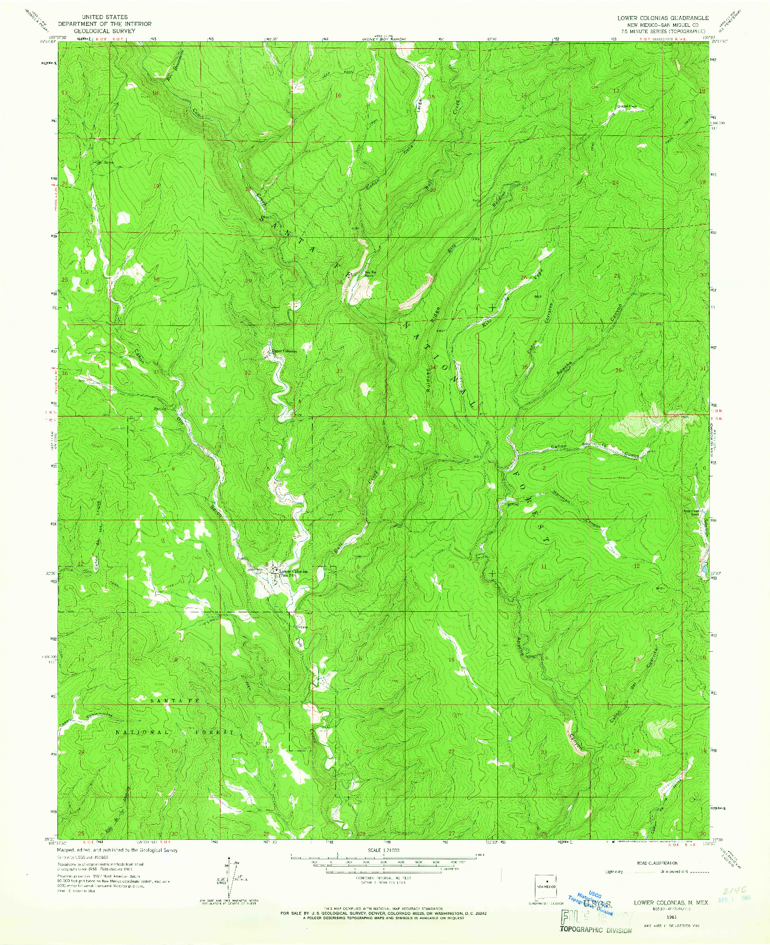 USGS 1:24000-SCALE QUADRANGLE FOR LOWER COLONIAS, NM 1961