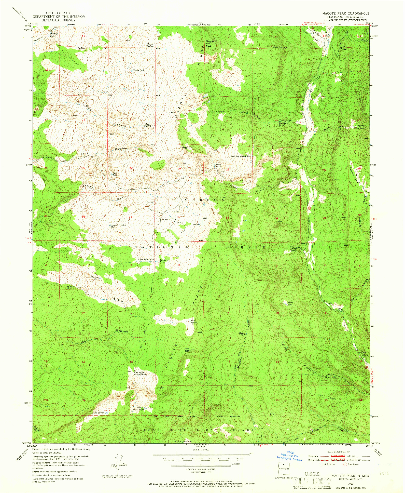 USGS 1:24000-SCALE QUADRANGLE FOR MAGOTE PEAK, NM 1953