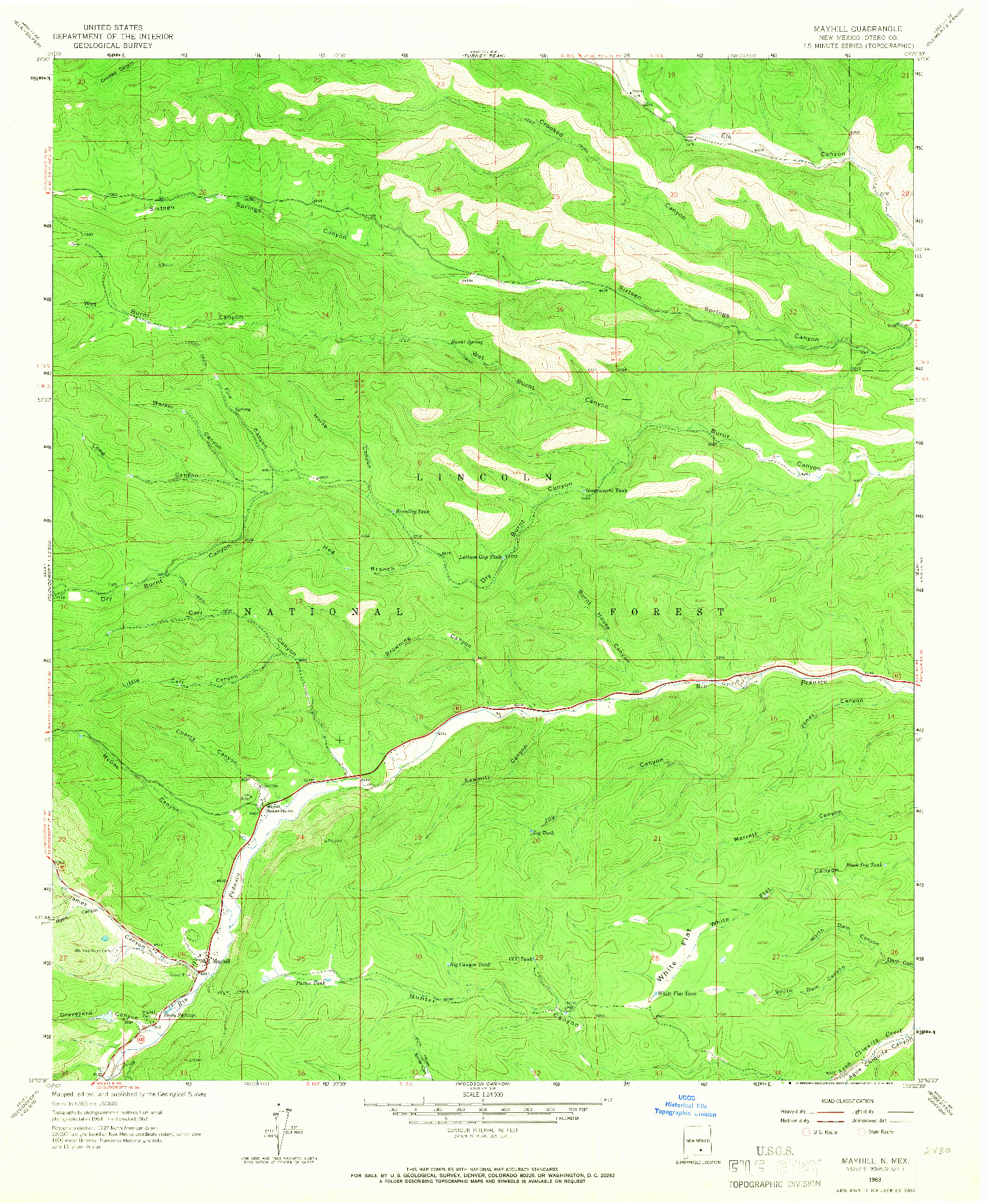 USGS 1:24000-SCALE QUADRANGLE FOR MAYHILL, NM 1963