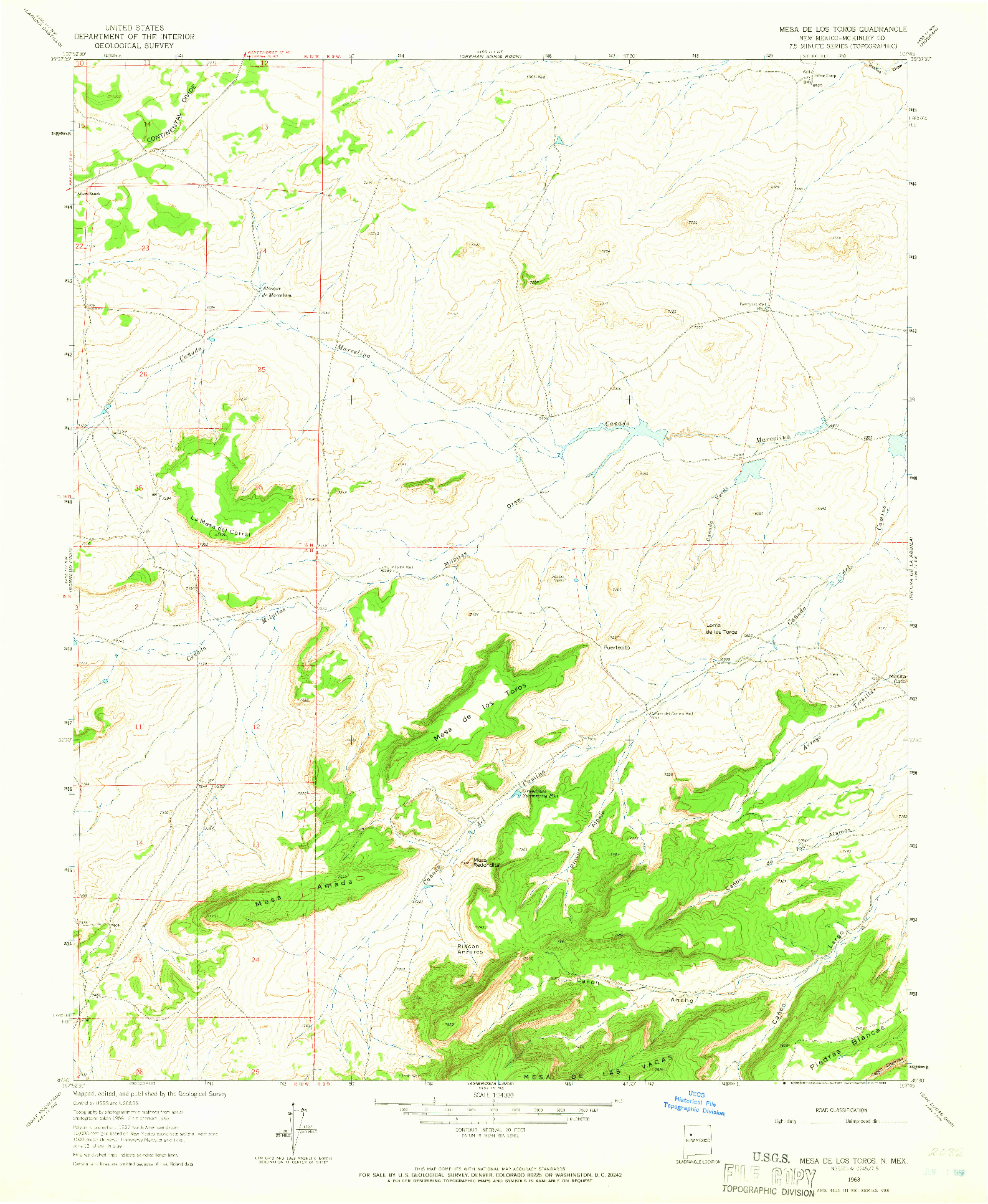 USGS 1:24000-SCALE QUADRANGLE FOR MESA DE LOS TOROS, NM 1963