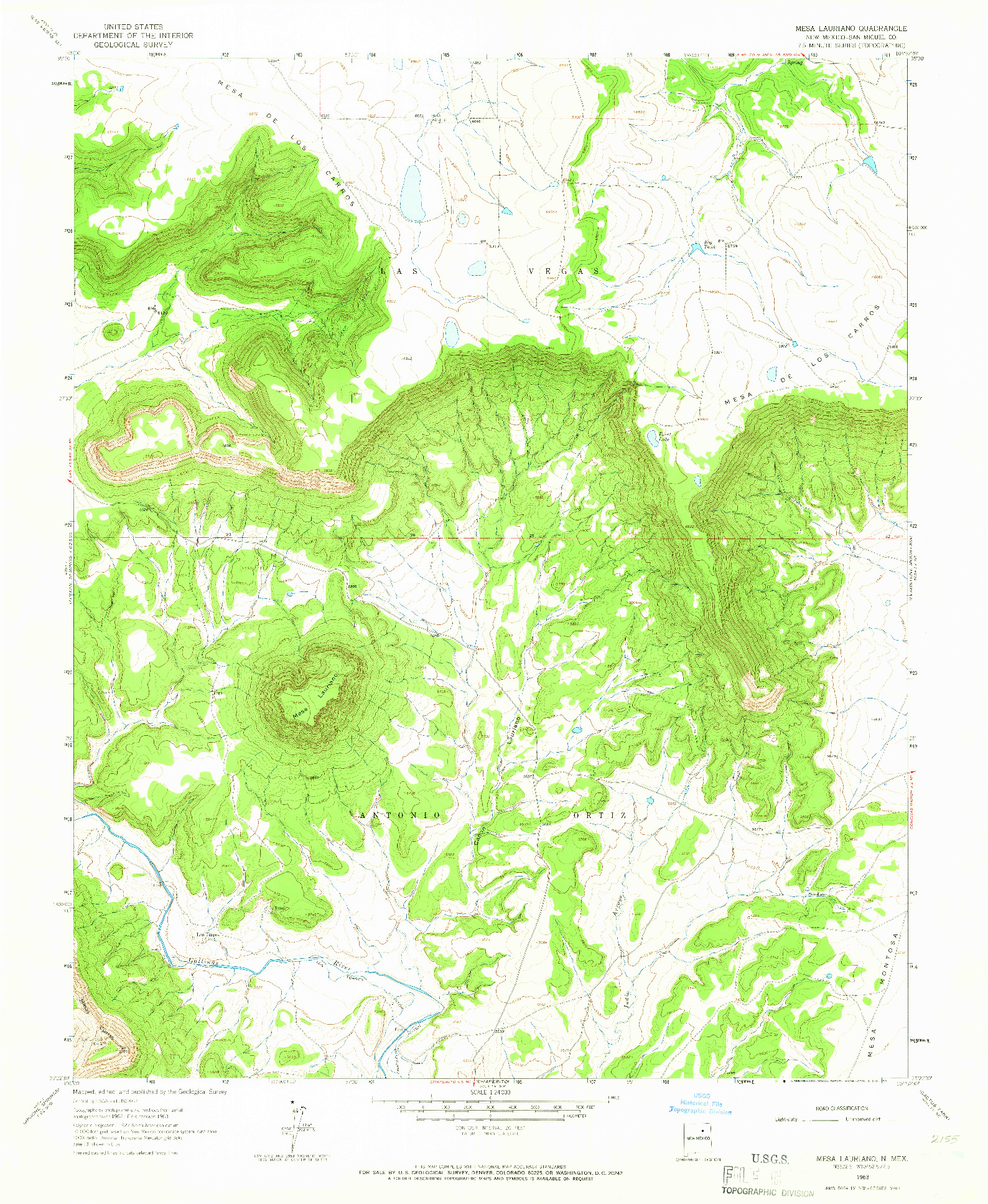 USGS 1:24000-SCALE QUADRANGLE FOR MESA LAURIANO, NM 1963